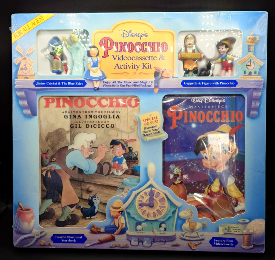 Disney Pinocchio 1993 VHS & Activity Kit Storybook Figures Theater Set Sealed Disney Pinocchio 1993 VHS & Activity Kit Storybook Figures Theater Set Sealed