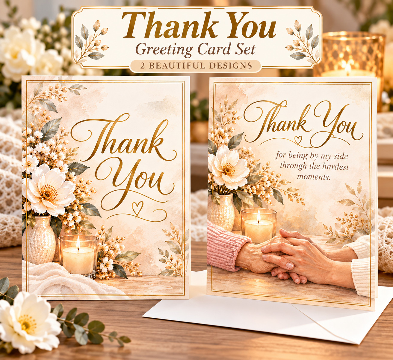 Thank You Greeting Cards Set of 2 – Elegant Floral Appreciation Cards Thank You Greeting Cards Set of 2 – Elegant Floral Appreciation Cards