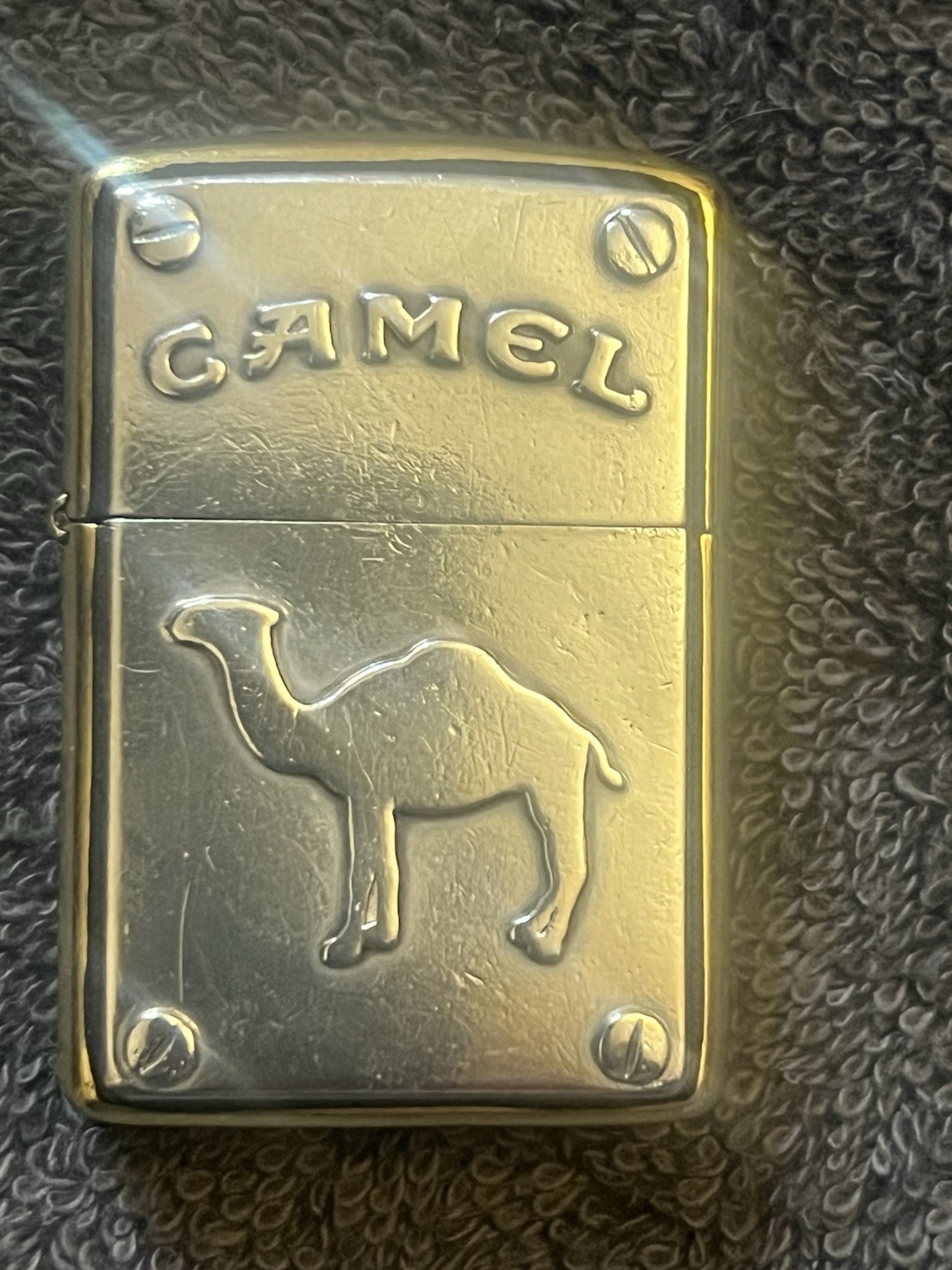 Vintage Zippo Camel Lighter-RARE- Two Tone Gold & Silver W/Genuine Leather Case