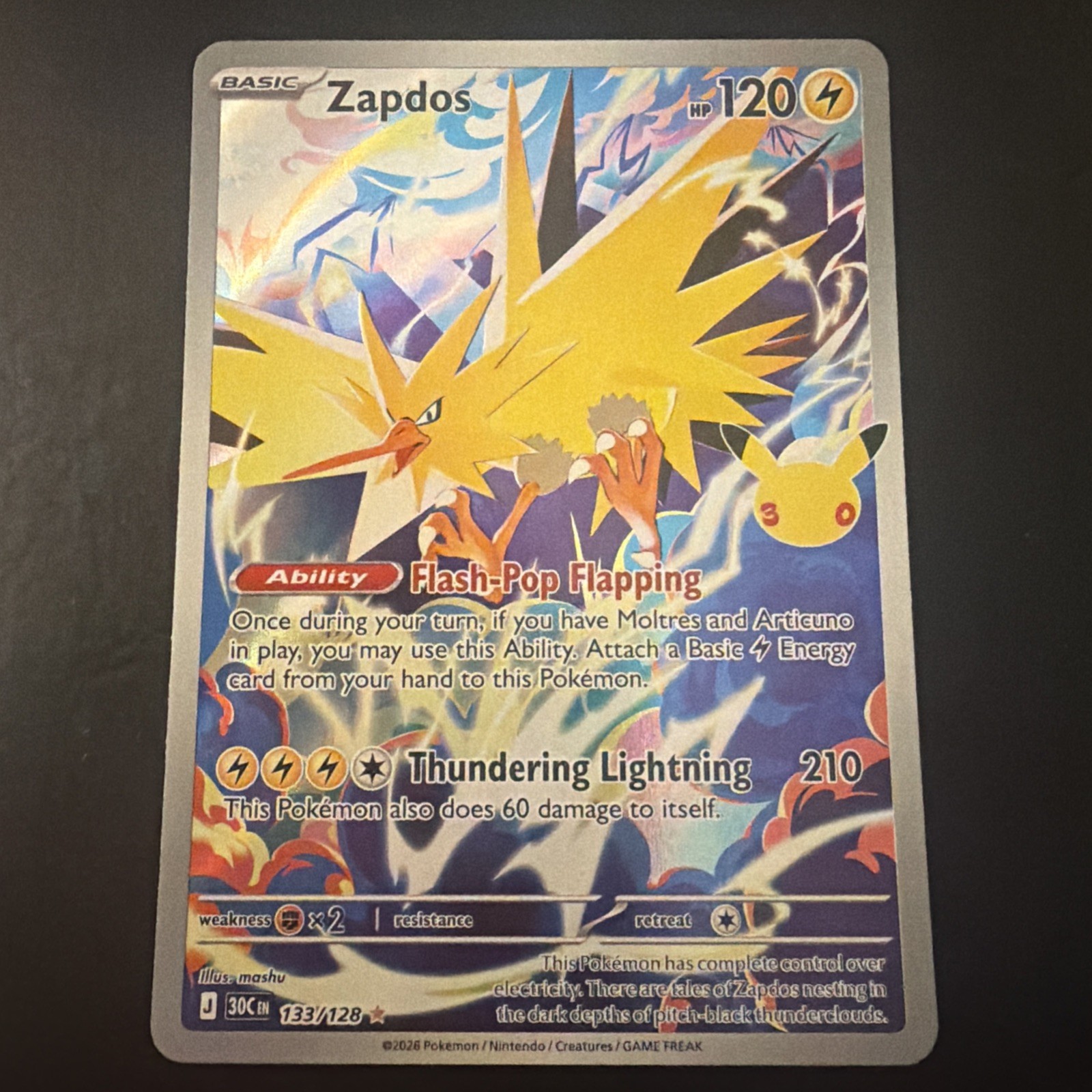 Pokémon TCG Zapdos 133/128 30th Celebrations IR Pokémon TCG Zapdos 133/128 30th Celebrations IR
