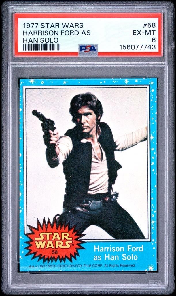 1977 Topps Star Wars Harrison Ford HAN SOLO #58 PSA 6 EX-MT 1977 Topps Star Wars Harrison Ford HAN SOLO #58 PSA 6 EX-MT