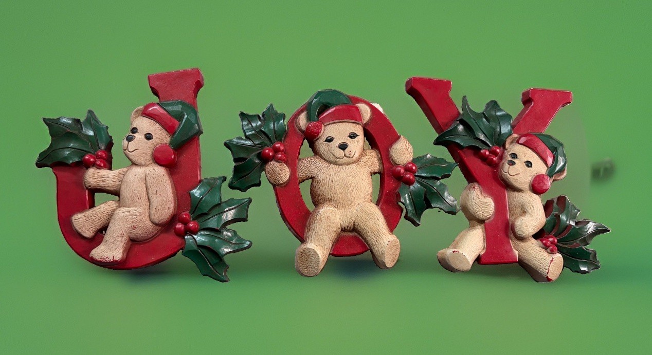Vintage Homco JOY Bears Holly 3 Piece Wall Hangings 7610 USA Christmas Vintage Homco JOY Bears Holly 3 Piece Wall Hangings 7610 USA Christmas