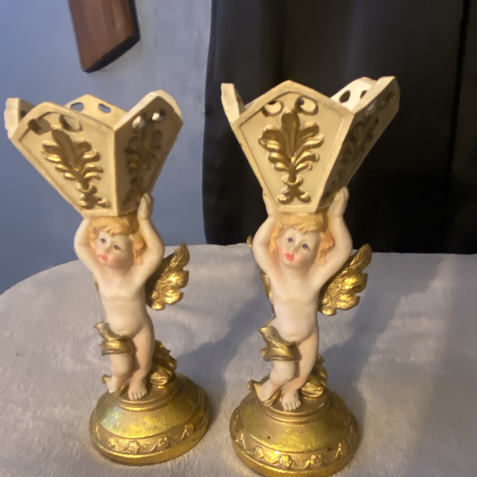 Vintage Pair of Porcelain/Ceramic Cherub Candle Holders Made In Japan Vintage Pair of Porcelain/Ceramic Cherub Candle Holders Made In Japan