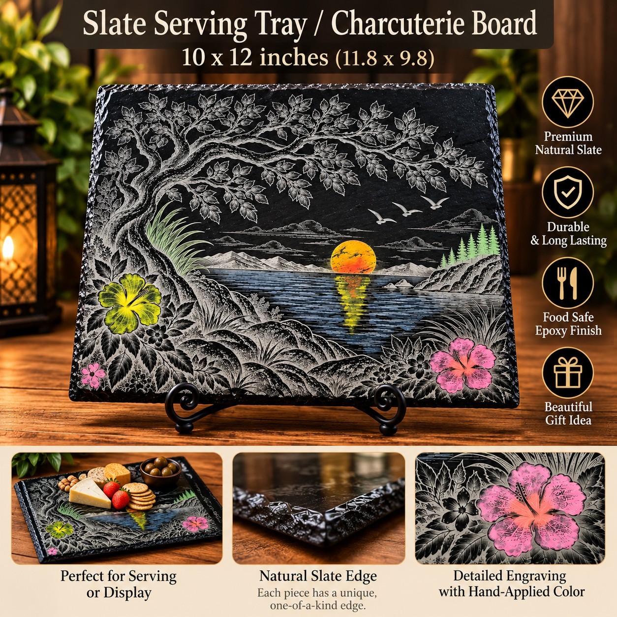 Slate Laser Engraved Hand Painted Serving Tray/Charcuterie Board Slate Laser Engraved Hand Painted Serving Tray/Charcuterie Board