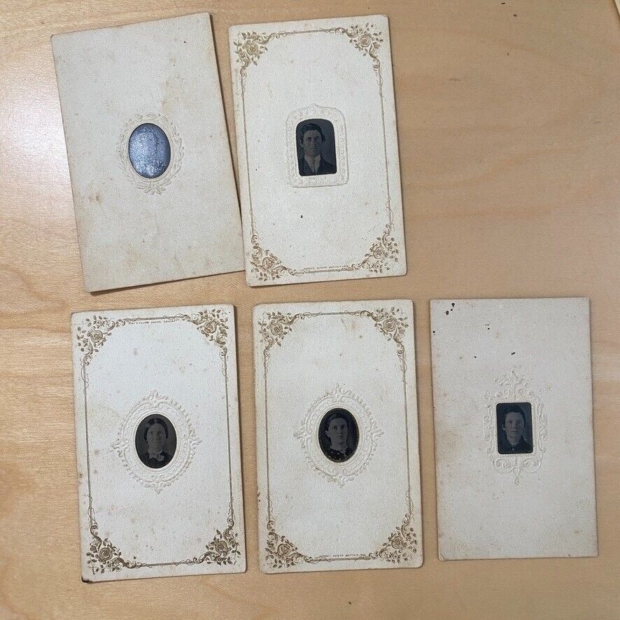 Antique Civil War Gem Tintype Photograph Lot 5 Potter's Patent Frames 1865 CDV