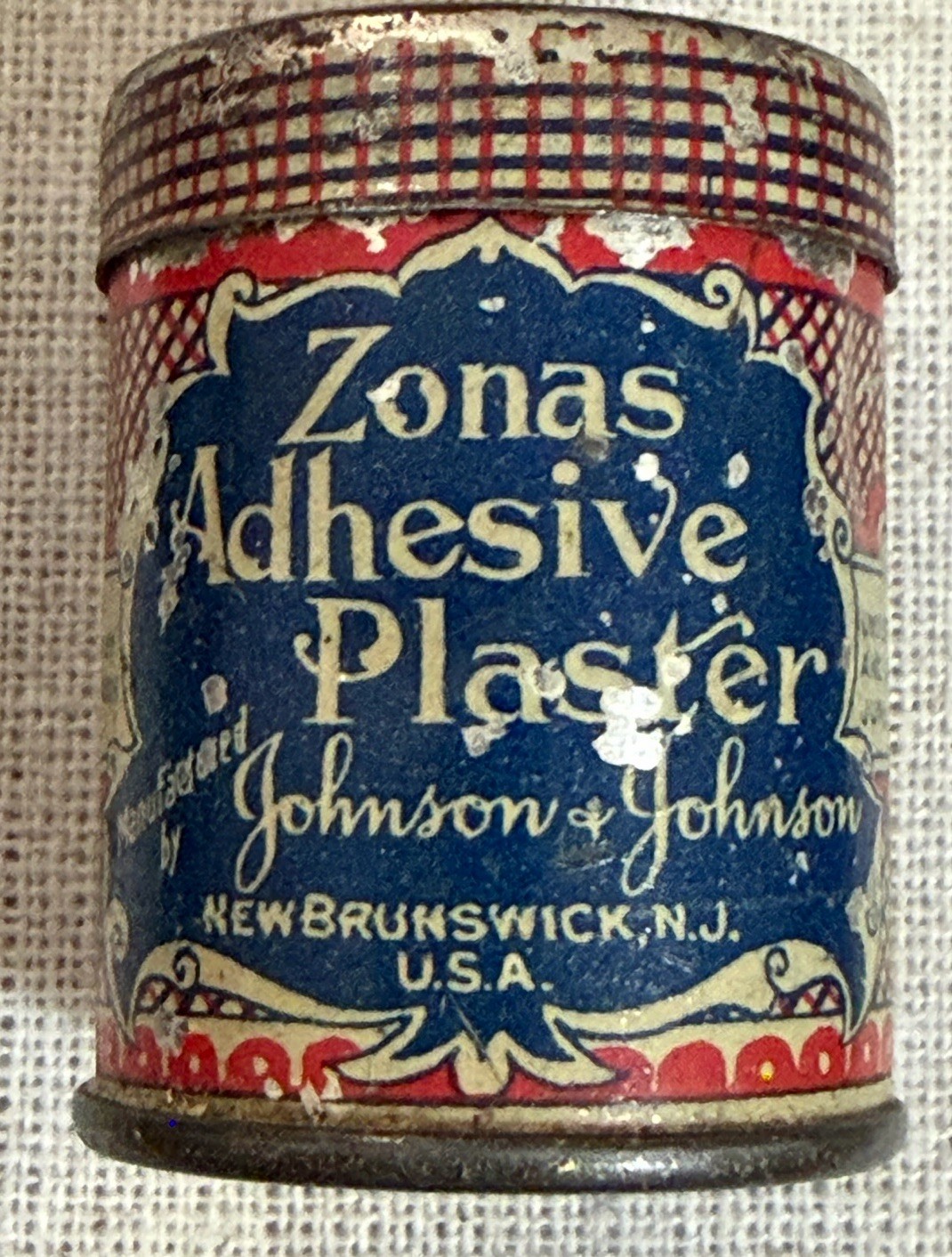 Antique Johnson & Johnson Zonas Adhesive Plaster Tin 1906 Patent Red Cross Antique Johnson & Johnson Zonas Adhesive Plaster Tin 1906 Patent Red Cross