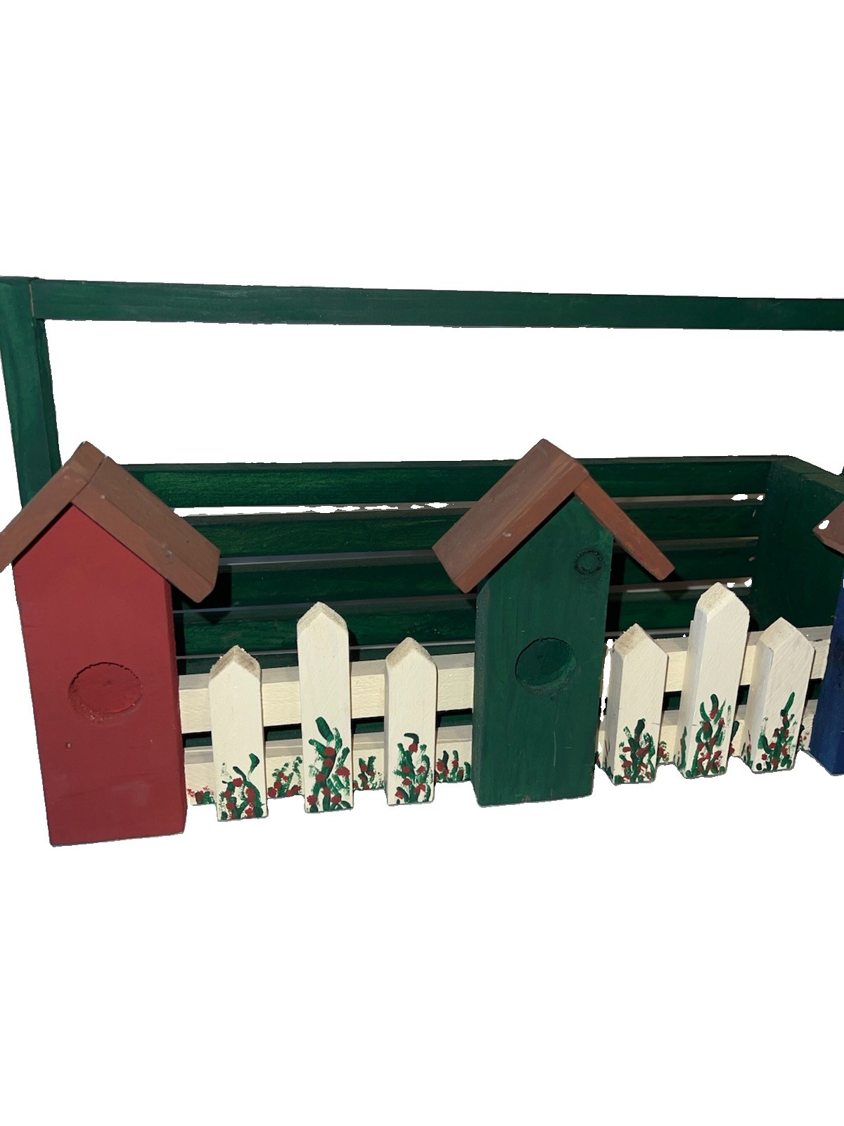 Fun Vintage rare Garden Caddy Wood Bird Houses & Fence 15” Long Fun Vintage rare Garden Caddy Wood Bird Houses & Fence 15” Long