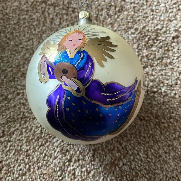 VTG 1998 Pier 1 Angel Hand Painted Christmas Ornament Artist Signed Lelle