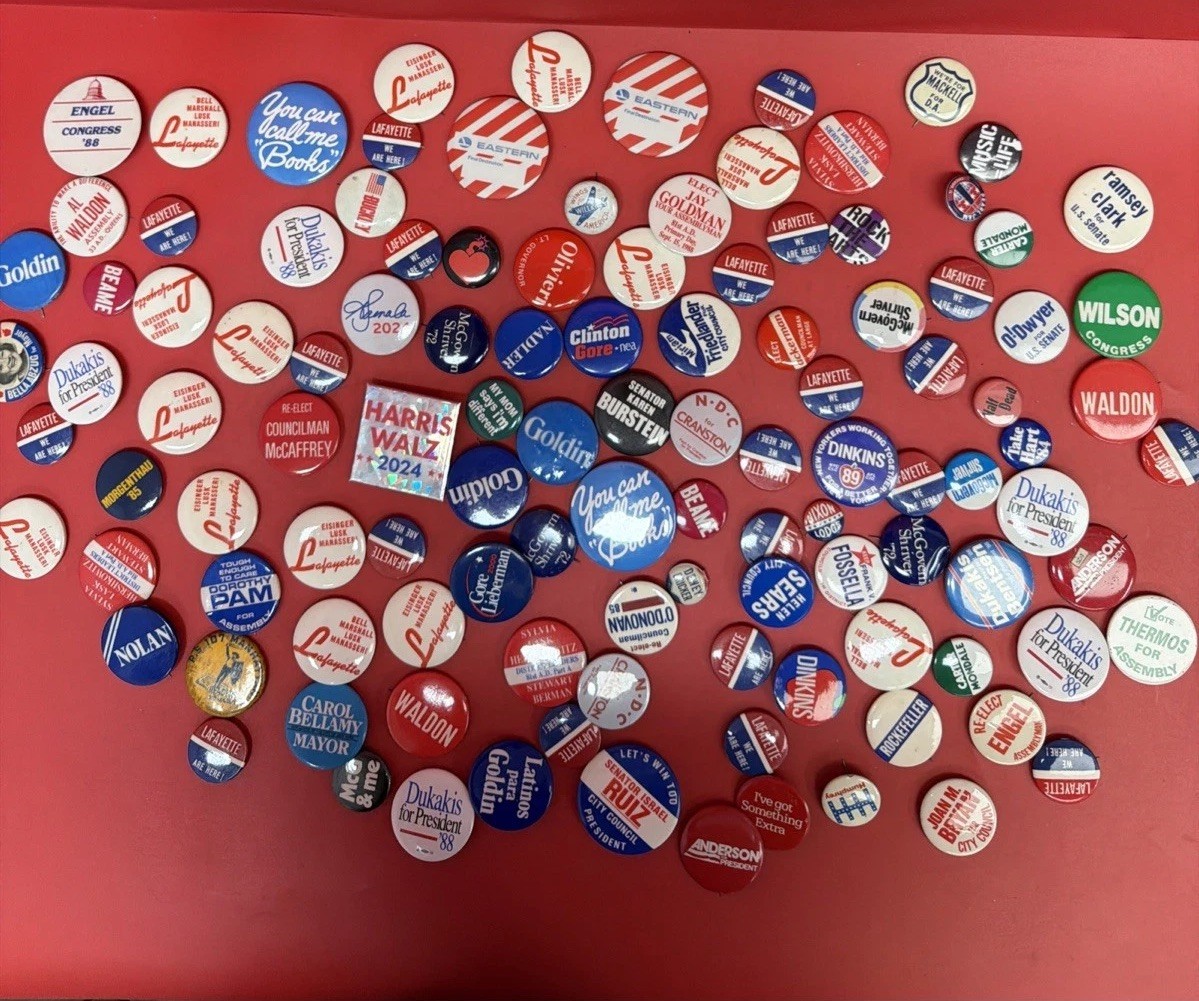 LargeLot Vintage Political Campaign Pinback Buttons Presidential Local 100+Mixed LargeLot Vintage Political Campaign Pinback Buttons Presidential Local 100+Mixed