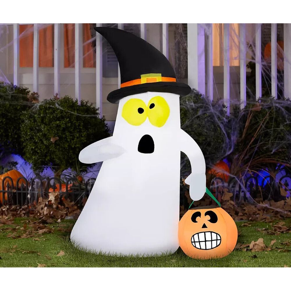 Gemmy 3.5 Ft Airblown Inflatable Ghost Candy Basket Jack O' Lantern LED Lights Gemmy 3.5 Ft Airblown Inflatable Ghost Candy Basket Jack O' Lantern LED Lights