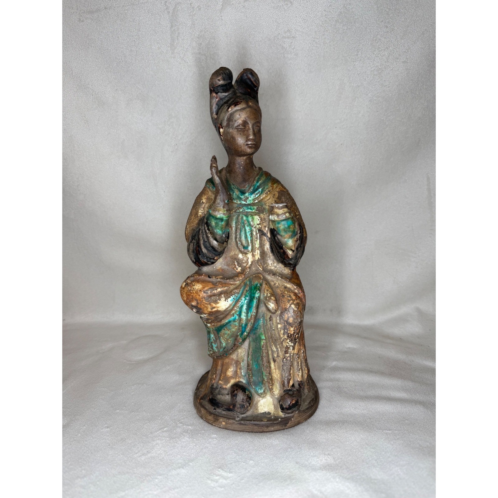 Vintage Chinese Style Seated Woman Ceramic Figurine 12" Gilt Turquoise Marked Vintage Chinese Style Seated Woman Ceramic Figurine 12" Gilt Turquoise Marked
