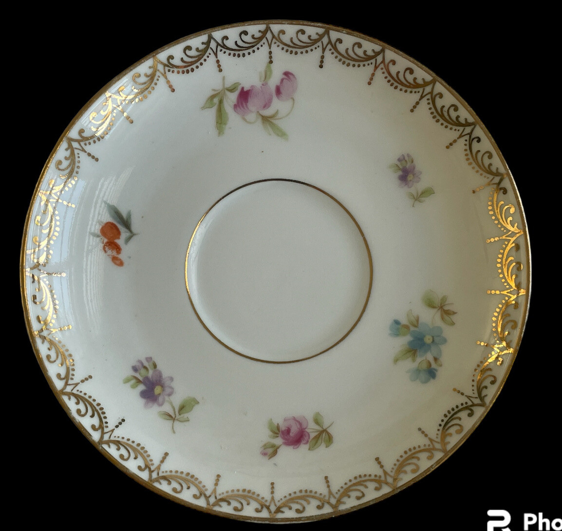 PT Tirschenreuth Old Meissen Saucer Plate Floral Swag Gold Vintage