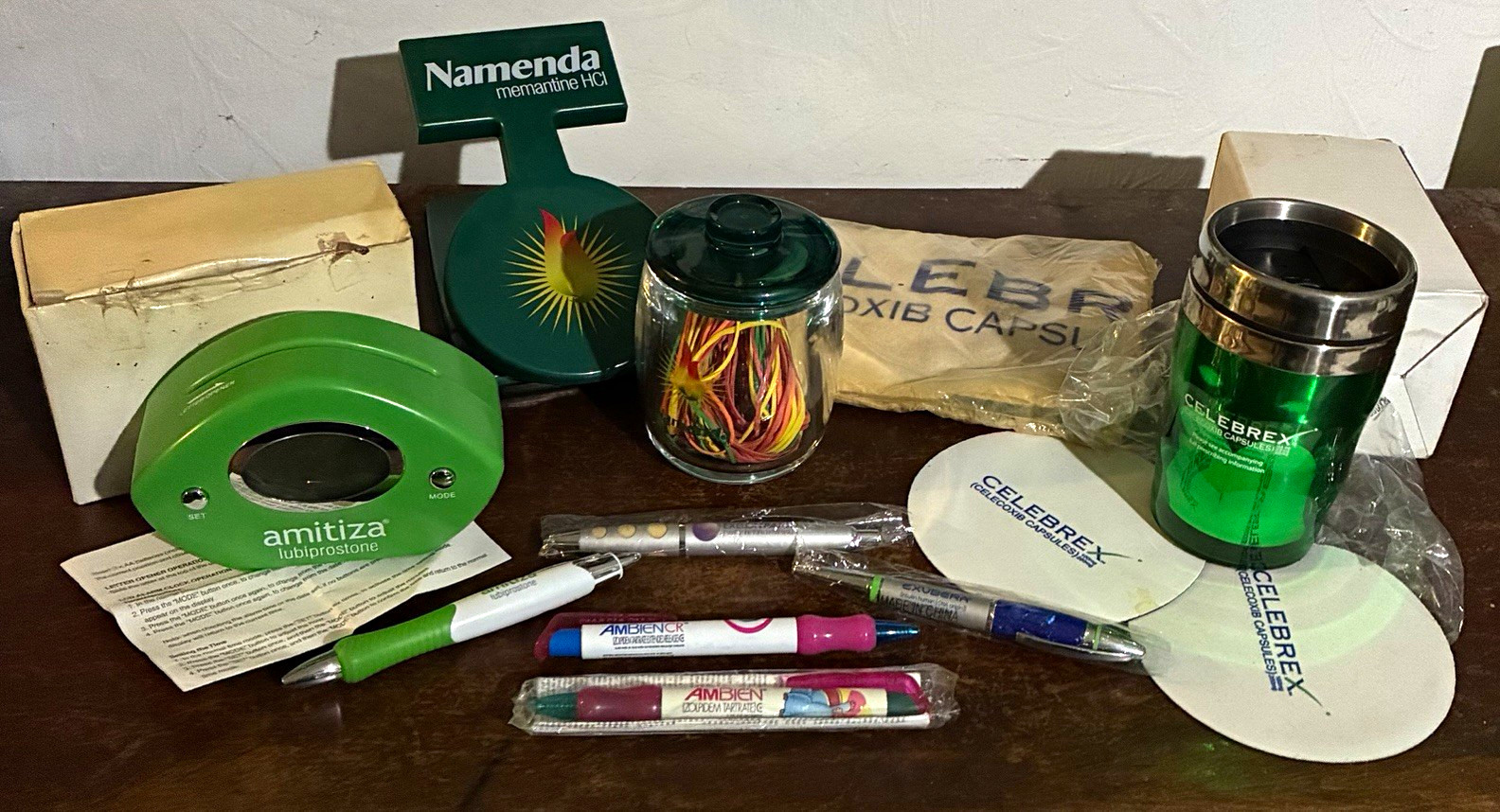 HUGE Pharmaceutical Drug Promo Lot Namenda Celebrex Ambien Metal pens tumbler ++ HUGE Pharmaceutical Drug Promo Lot Namenda Celebrex Ambien Metal pens tumbler ++