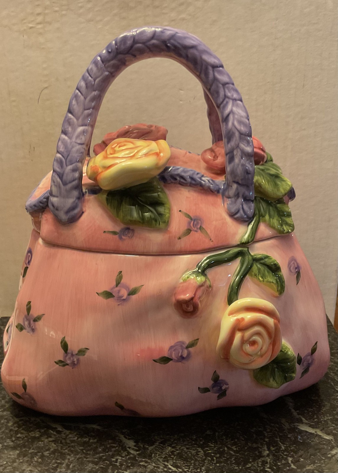 Vintage Victorian Style Handbag Ceramic Cookie Jar Floral Hand Painted 10.5" Vintage Victorian Style Handbag Ceramic Cookie Jar Floral Hand Painted 10.5"
