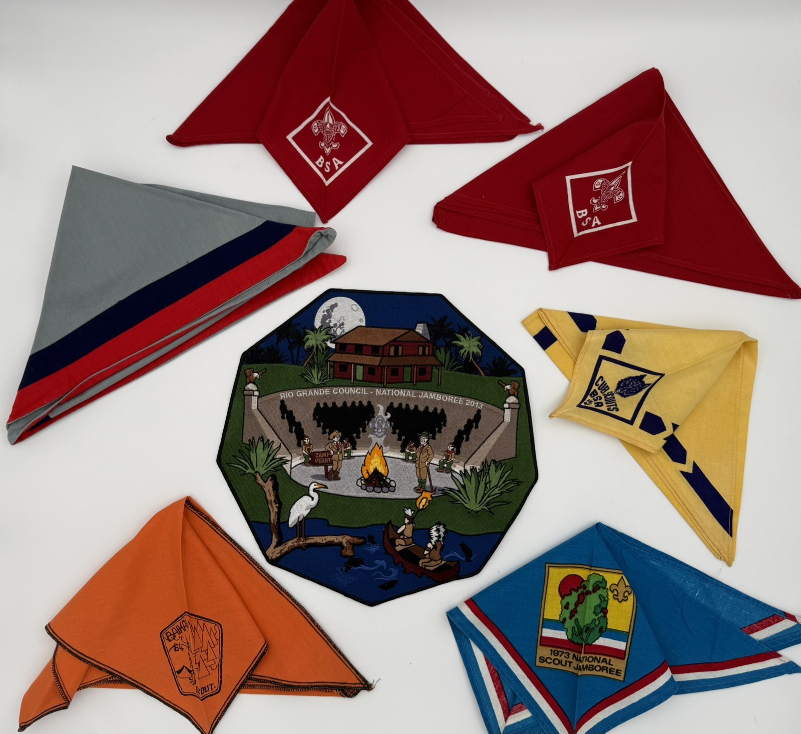 BSA RIO GRANDE COUNCIL 2013 NATIONAL JAMBOREE BACK, VINTAGE BSA NECKERCHIEF LOT BSA RIO GRANDE COUNCIL 2013 NATIONAL JAMBOREE BACK, VINTAGE BSA NECKERCHIEF LOT