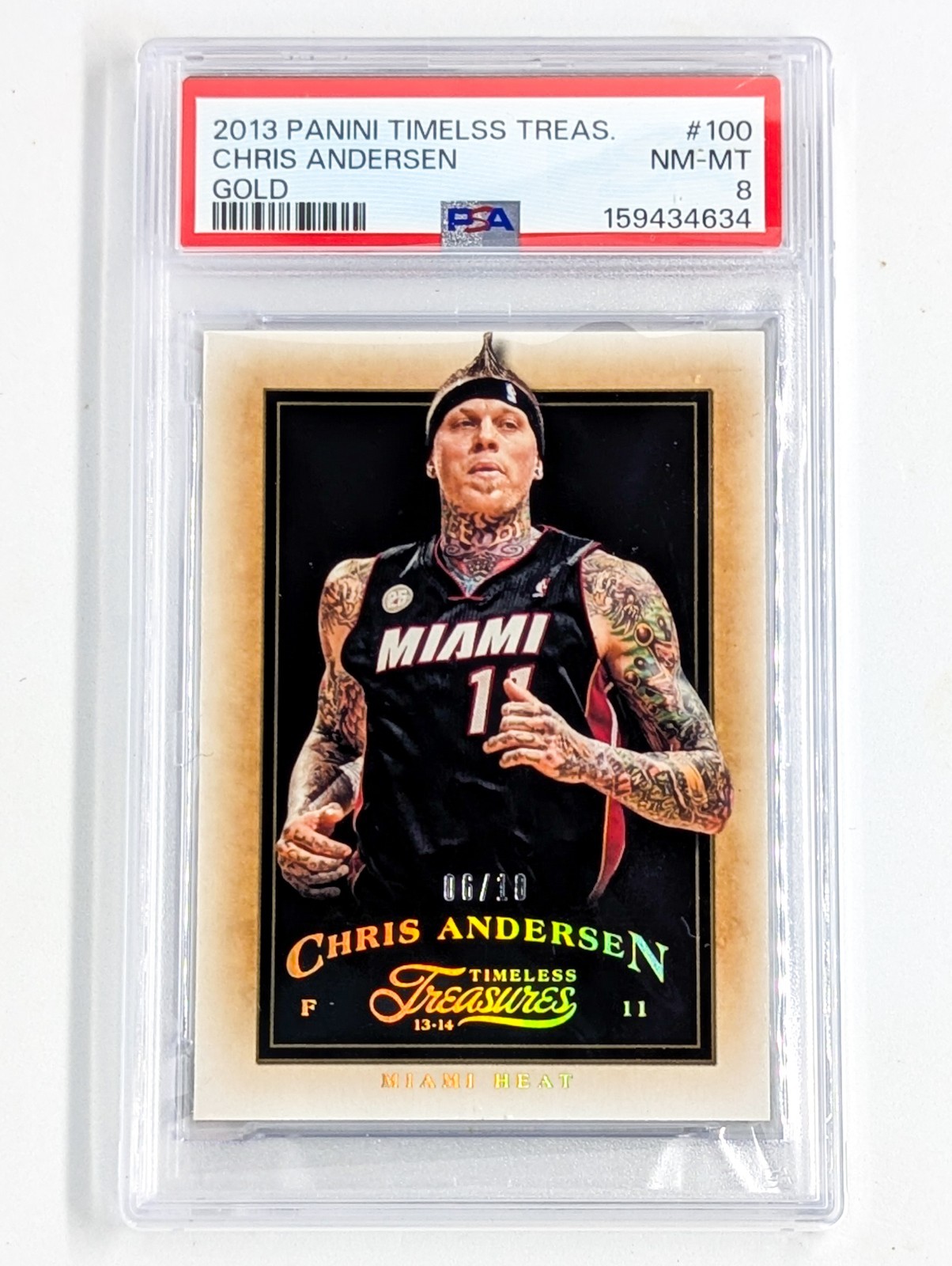 2013-14 Panini Timeless Treasures Gold #100 Chris Andersen /10 PSA 8 Miami Heat 2013-14 Panini Timeless Treasures Gold #100 Chris Andersen /10 PSA 8 Miami Heat