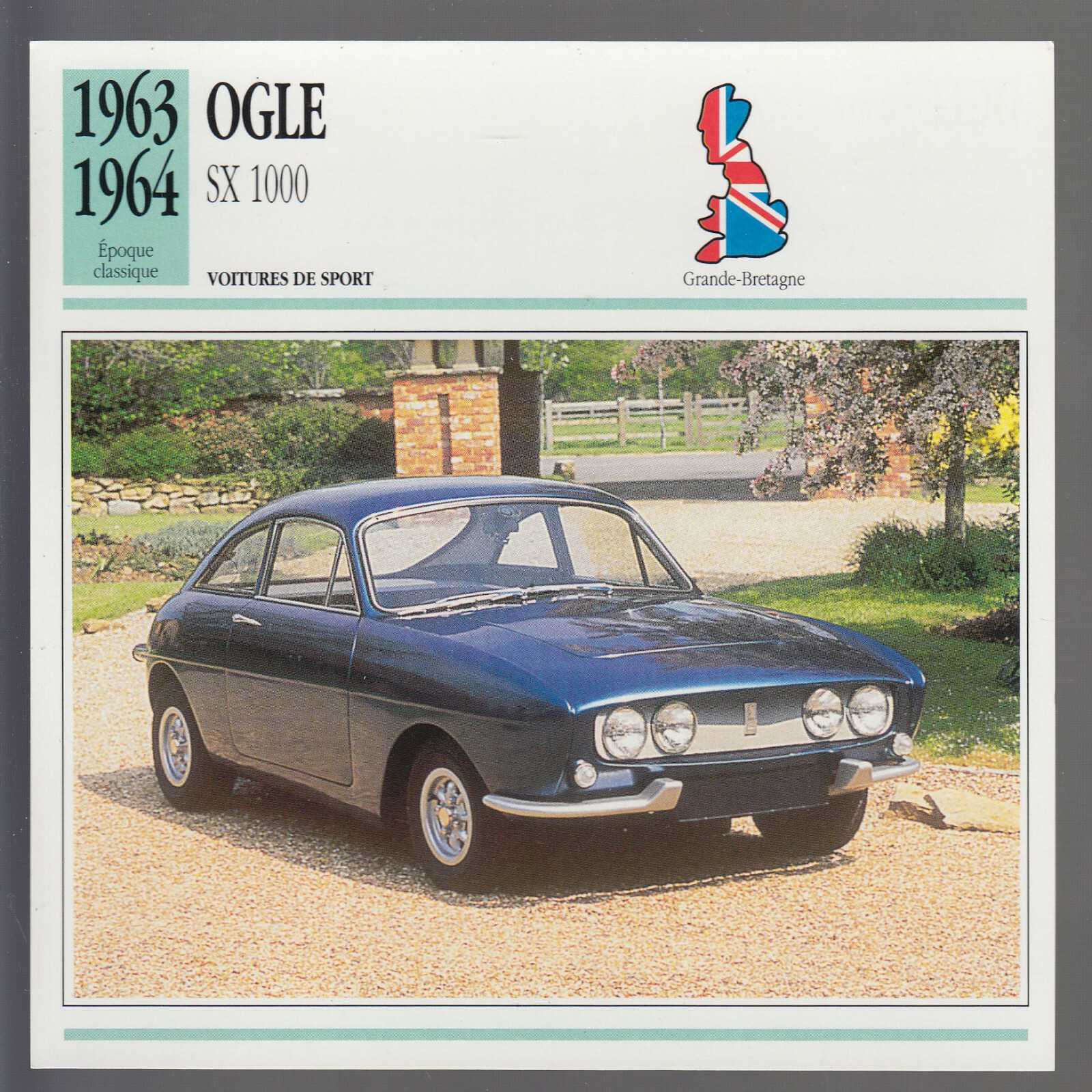 1963-1964 Ogle SX 1000 British Sports Car Photo Spec Sheet Info French Card 1963-1964 Ogle SX 1000 British Sports Car Photo Spec Sheet Info French Card
