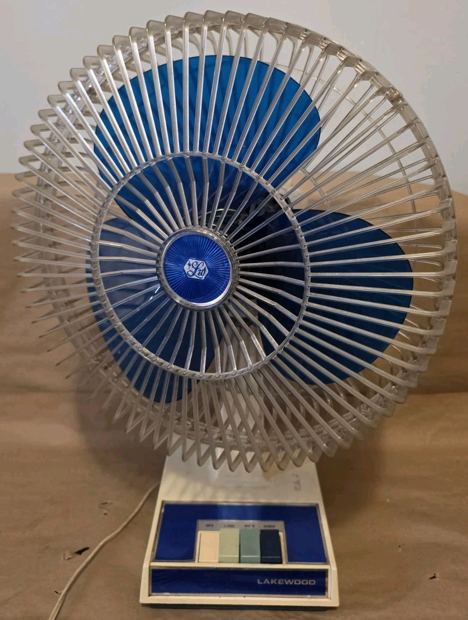 Lakewood Model 1200 Vintage 3 Blade 12" Fan - Transparent Grill Blue Blade WORKS