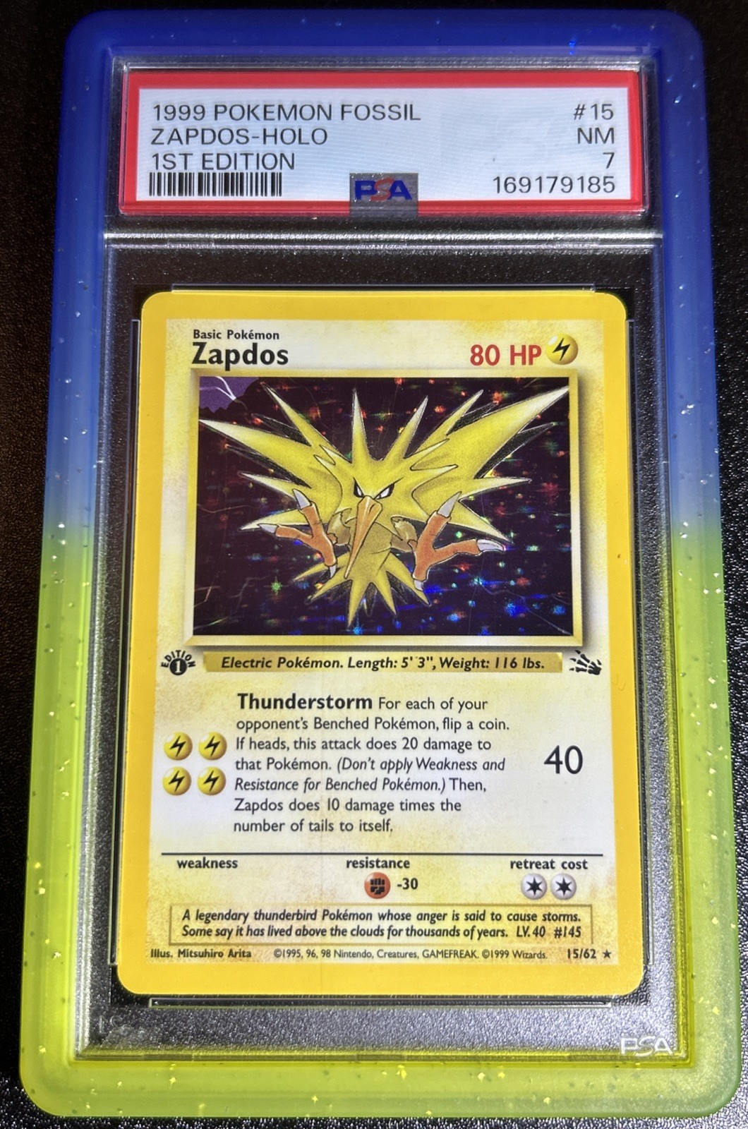1999 Pokemon Zapdos Fossil 1st Edition Holo #15 PSA 7