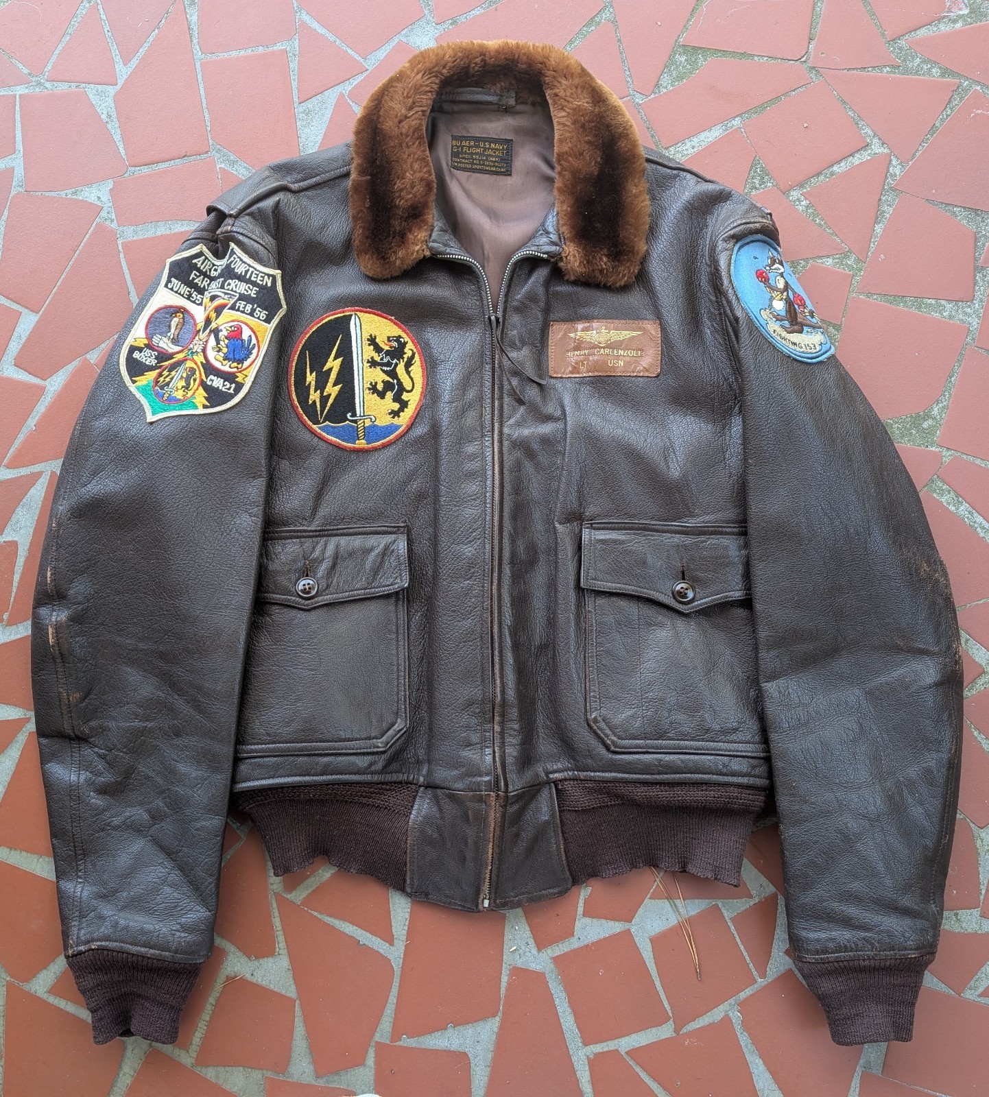 ORIGINAL KOREAN WAR ERA SIZE 42 55-J-14 L.W.FOSTER USN LEATHER FLIGHT JACKET ORIGINAL KOREAN WAR ERA SIZE 42 55-J-14 L.W.FOSTER USN LEATHER FLIGHT JACKET