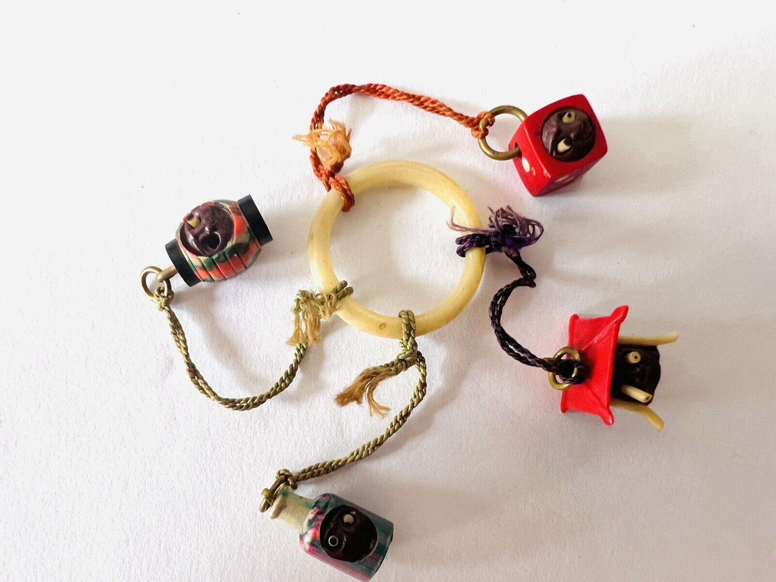 Lot Of 4 Ultra Rare Kobe Japan Celluloid Charms Pop Out Eyes 1920-1930 With Ring