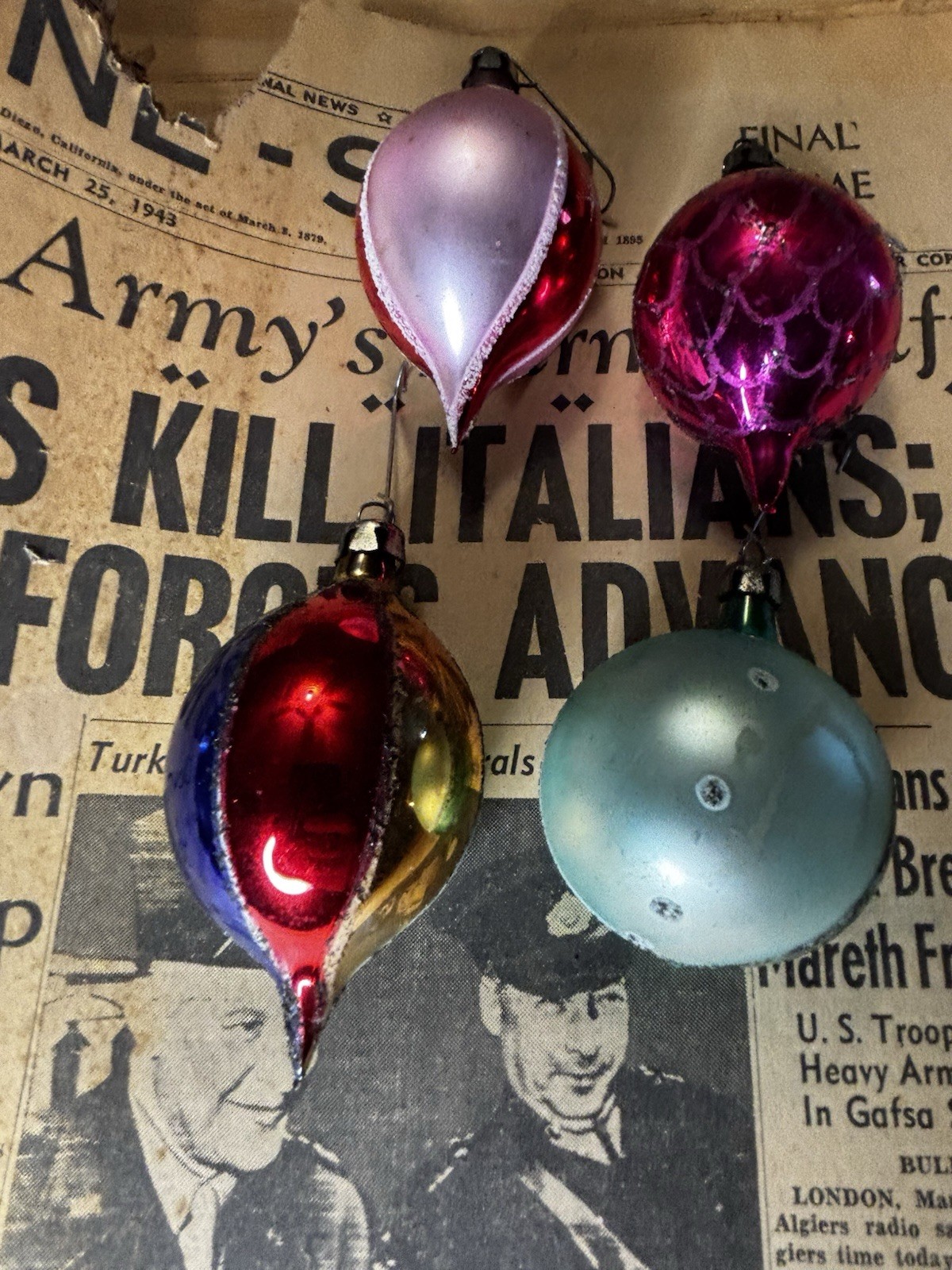 y): Vintage Polish Mercury Glass Christmas Ornaments Lot of 4 - Multi-Indent y): Vintage Polish Mercury Glass Christmas Ornaments Lot of 4 - Multi-Indent
