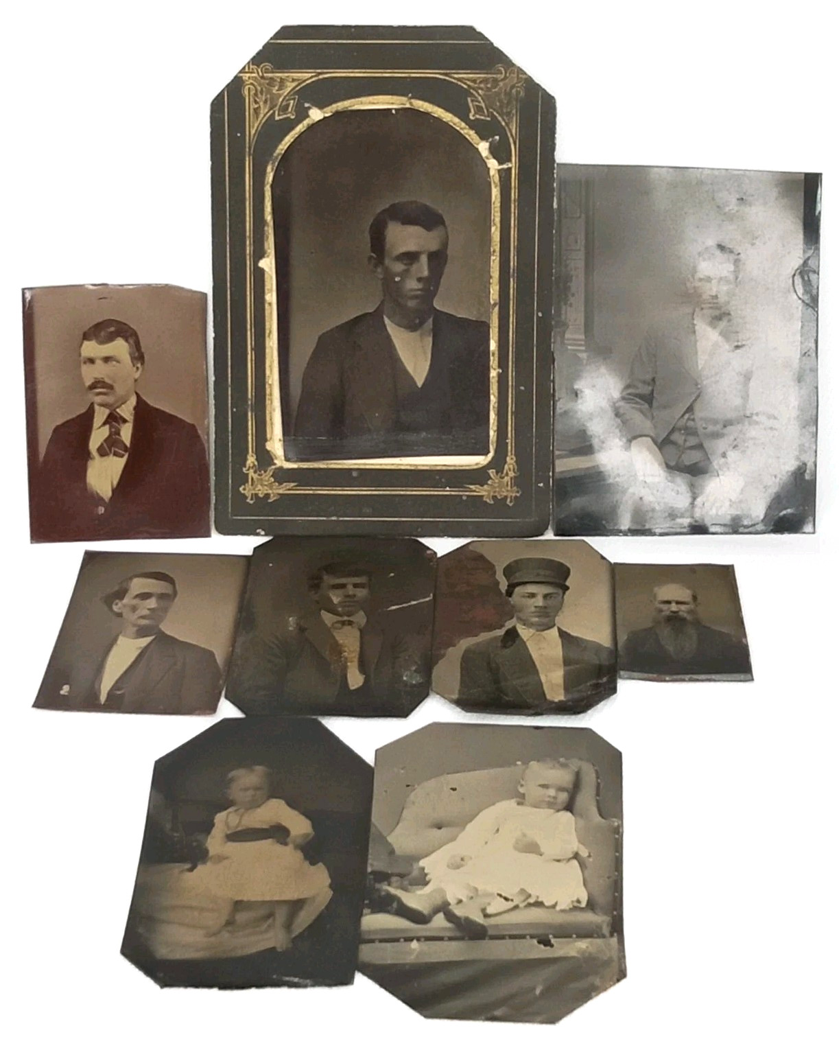 Civil War Era Tintype Photograph Set Of 9 Men & Infants Antique 1860s-1890s Civil War Era Tintype Photograph Set Of 9 Men & Infants Antique 1860s-1890s