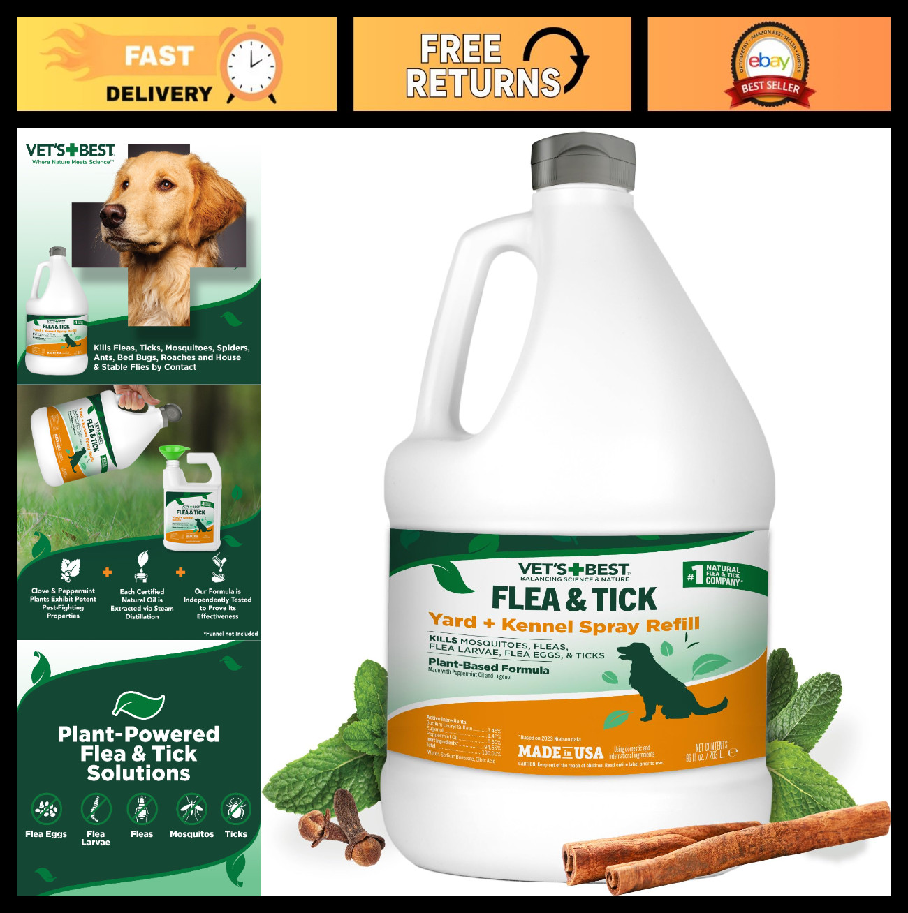 Natural Flea & Tick Yard Spray - Pet Safe Outdoor Treatment for Mosquitoes - 96