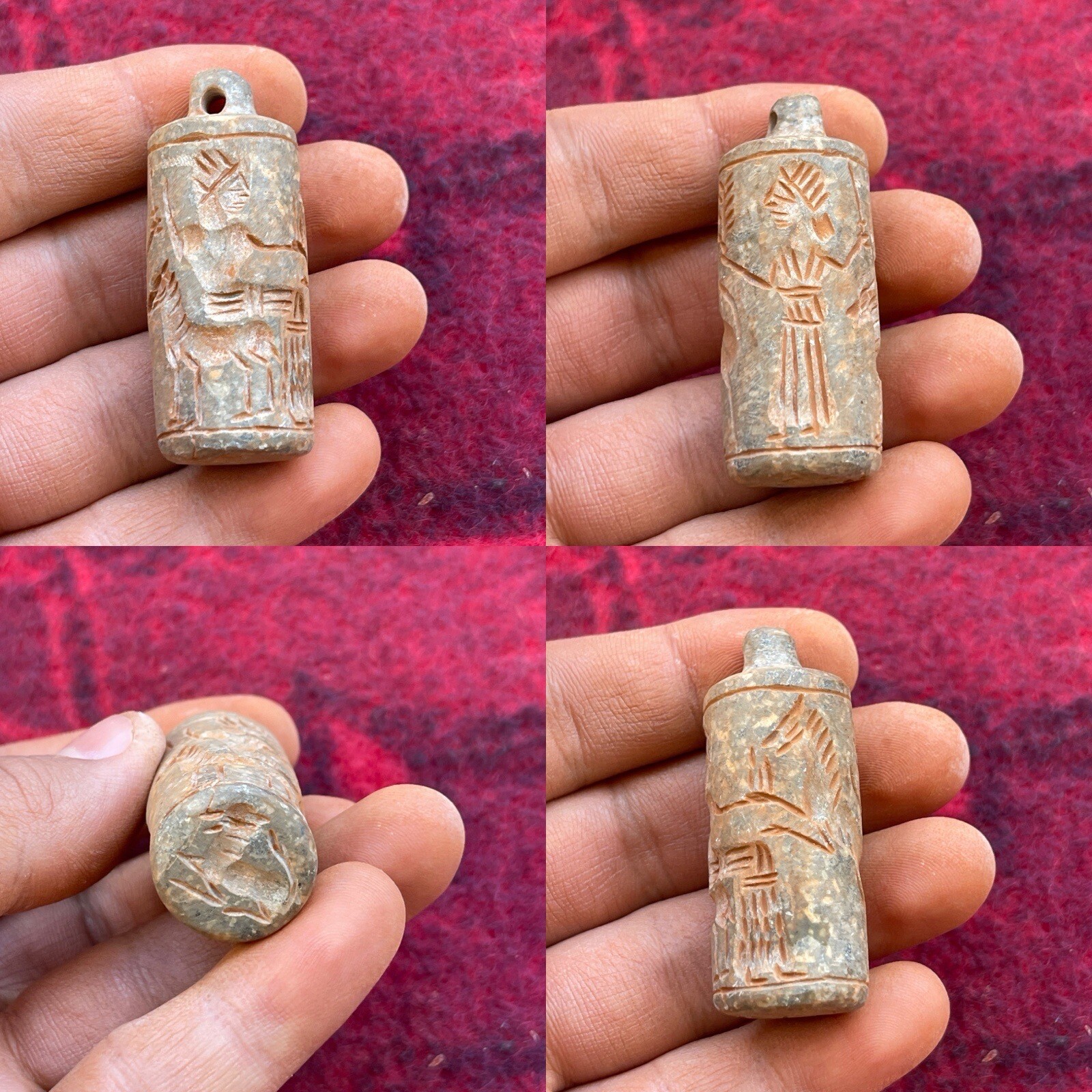 Unique Antique Near East Old Stone Cylinder Bead Seal Pendant Unique Antique Near East Old Stone Cylinder Bead Seal Pendant