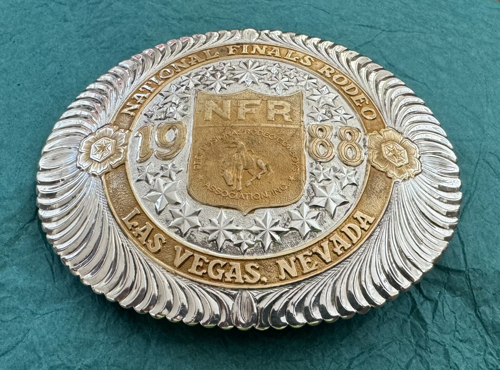 Premium Vintage 1988 NFR National Finals Rodeo Gist SS Trophy Belt Buckle #0763 Premium Vintage 1988 NFR National Finals Rodeo Gist SS Trophy Belt Buckle #0763