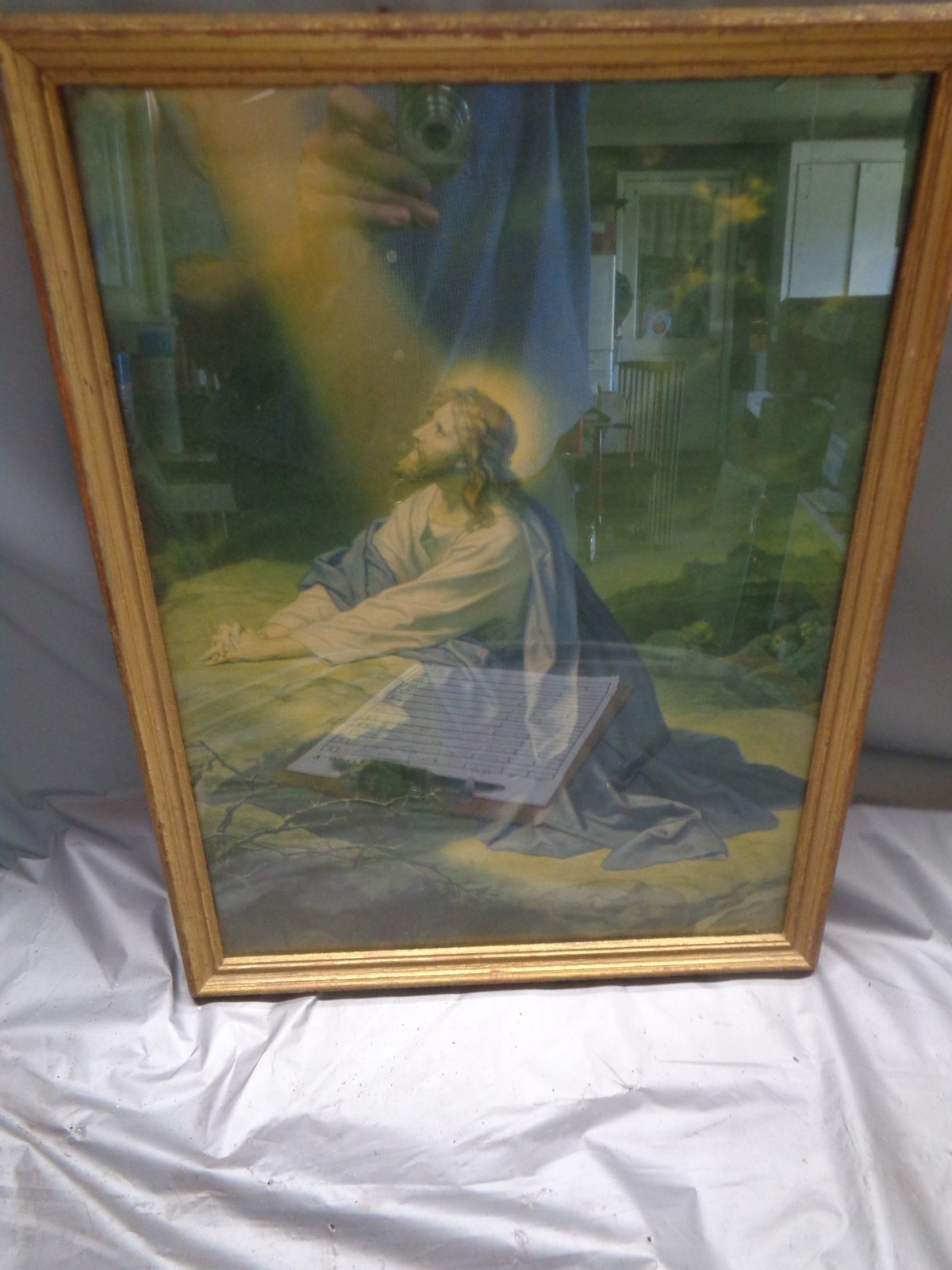 Vintage Wood Framed Jesus Praying In the Garden Christian 13" x 17"