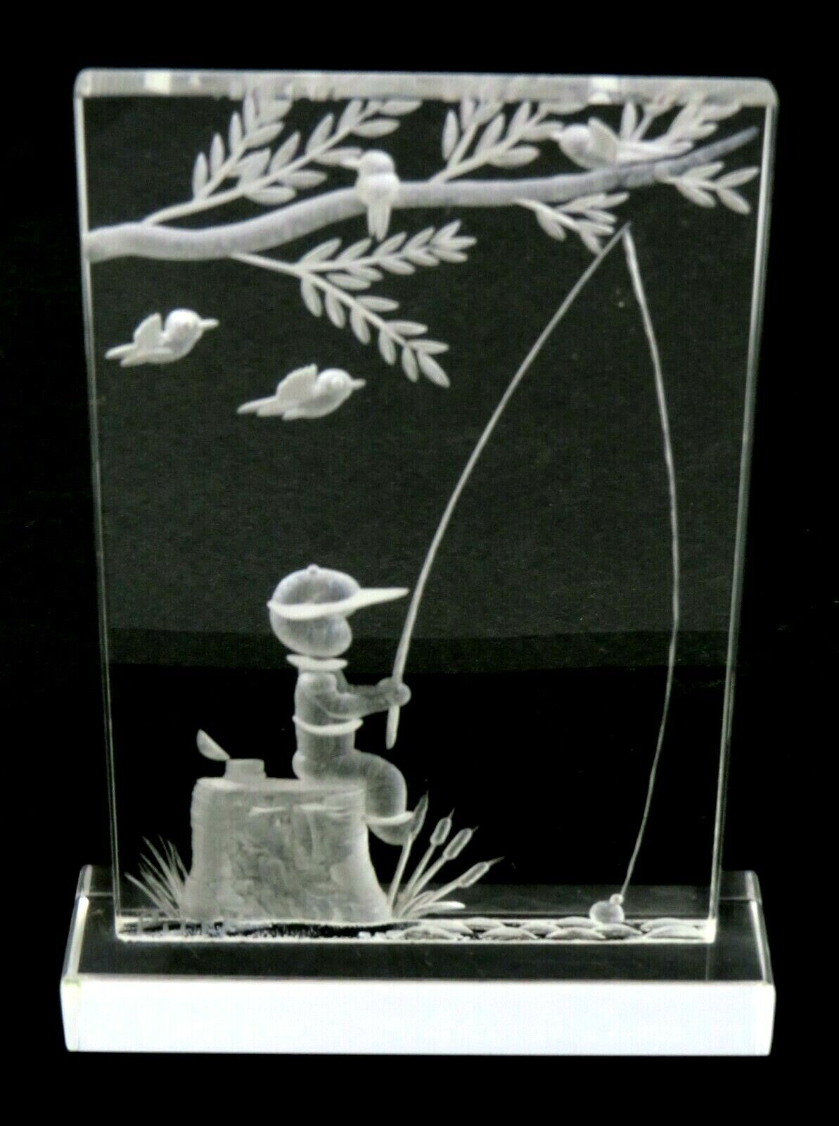 Etched Acrylic Free Standing Boy Fishing Stand-Up Display, 4 3/4\