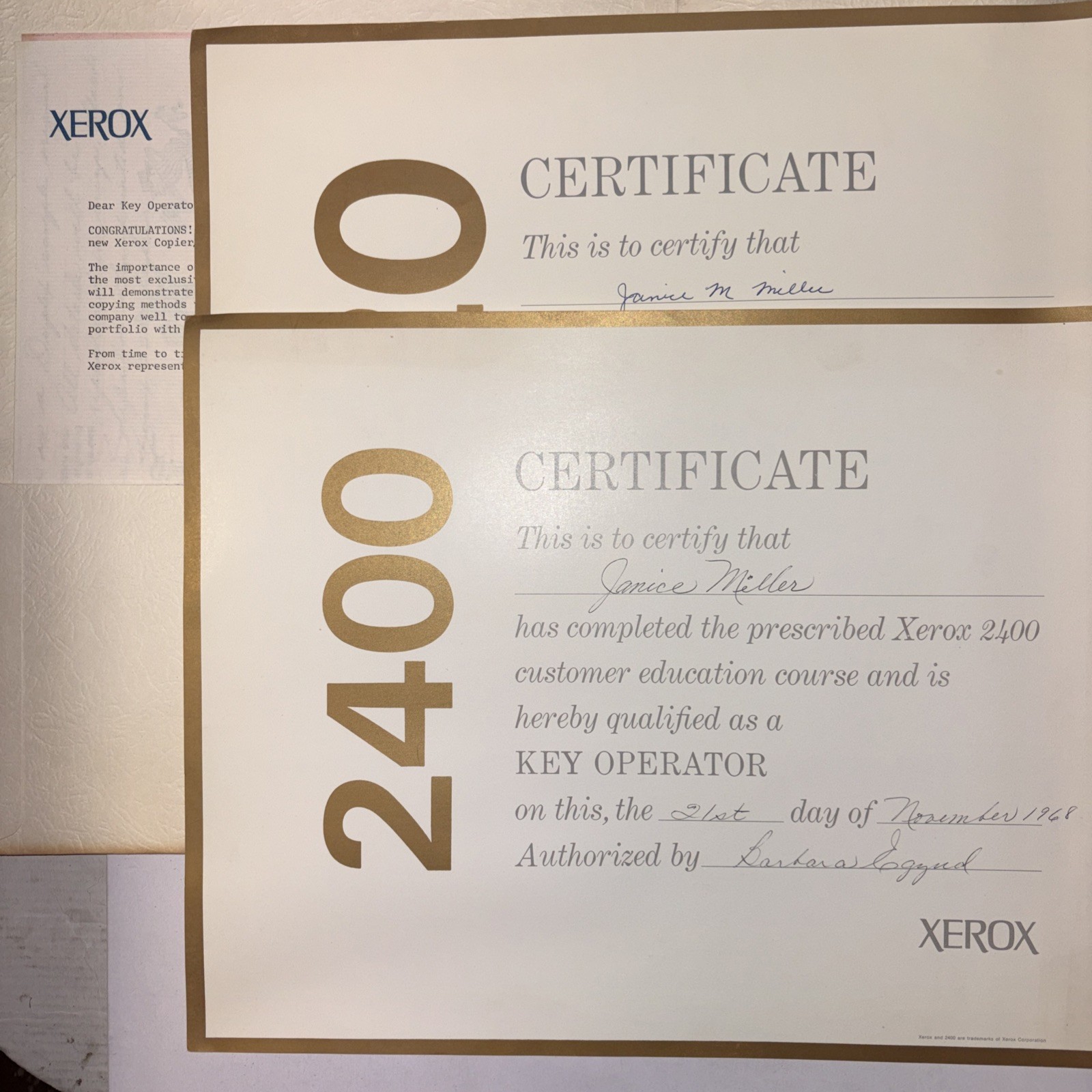 Vintage Xerox 2400, 420 Certificates 1968 Early Copier Duplicator Ephemera Vintage Xerox 2400, 420 Certificates 1968 Early Copier Duplicator Ephemera