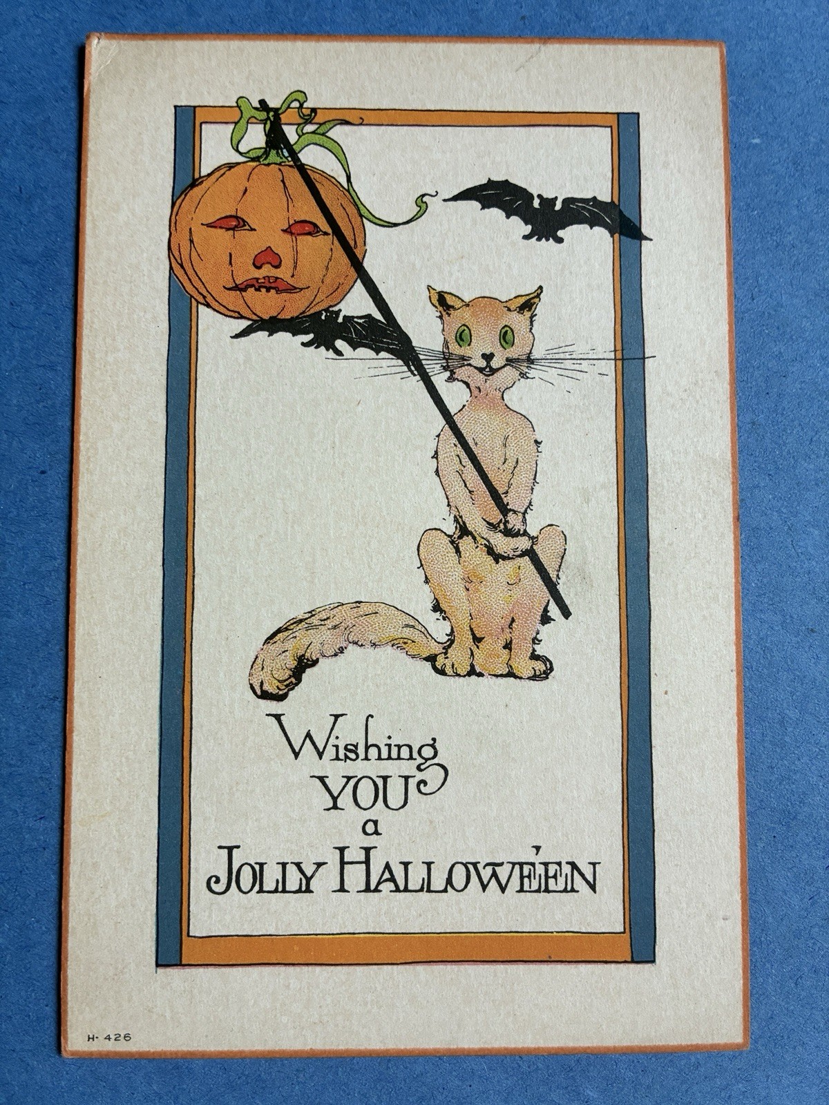 Rare Vintage Nash H-426 Cat Bats JOL Jolly Halloween Postcard 