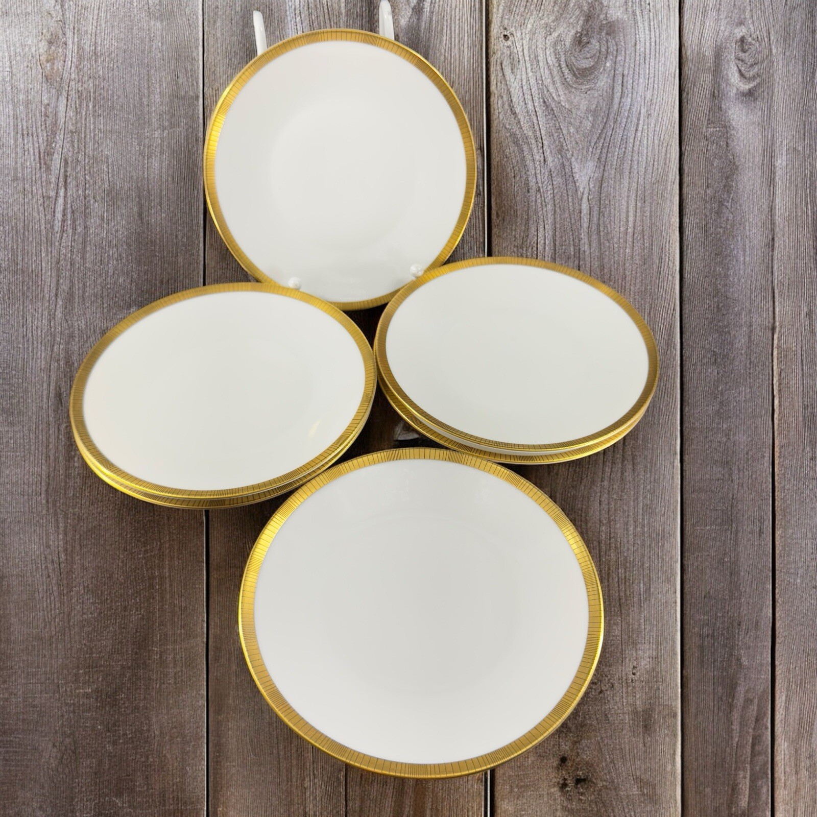 Rosenthal Germany 3680 White Gold Band Black Lines Round Dish Plate 6 Inch Set 6
