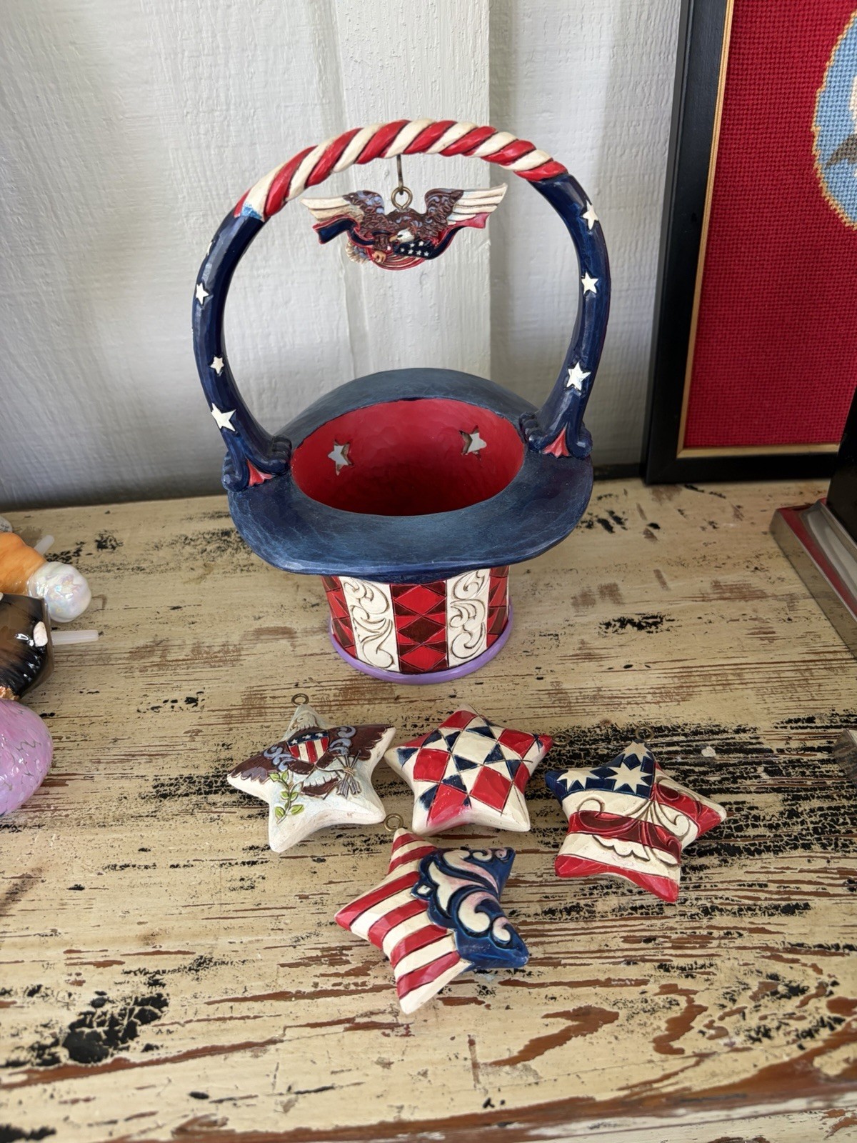 Jim Shore "Star Spangled Splendor" Summer Patriotic Basket w/Ornaments Excellent Jim Shore "Star Spangled Splendor" Summer Patriotic Basket w/Ornaments Excellent