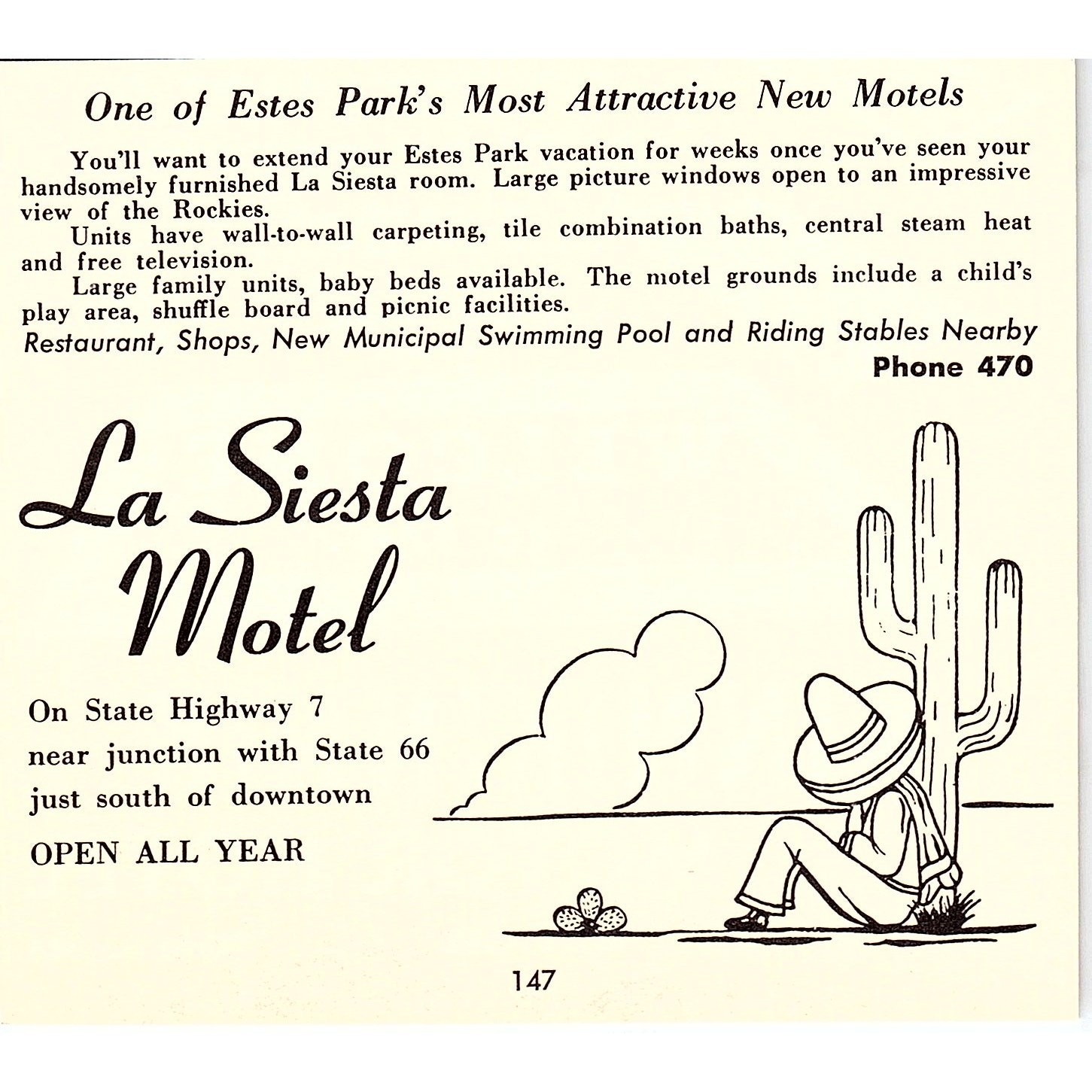 La Siesta Motel Estes Park CO 1958 Ad AG1-H4