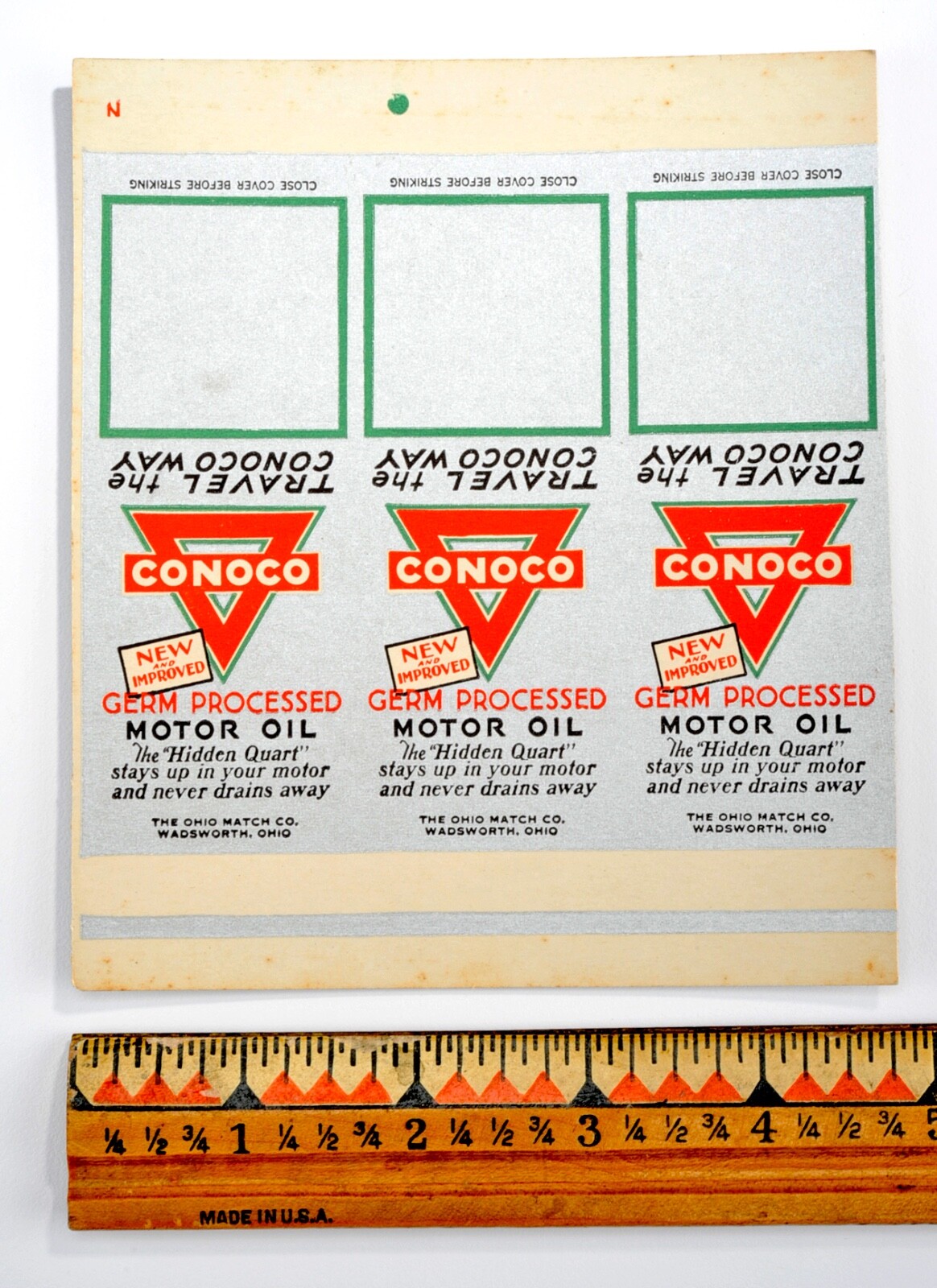 Vintage 1930's CONOCO Motor Oil/Gasoline Advertising Matchbook Cover - Uncut #4