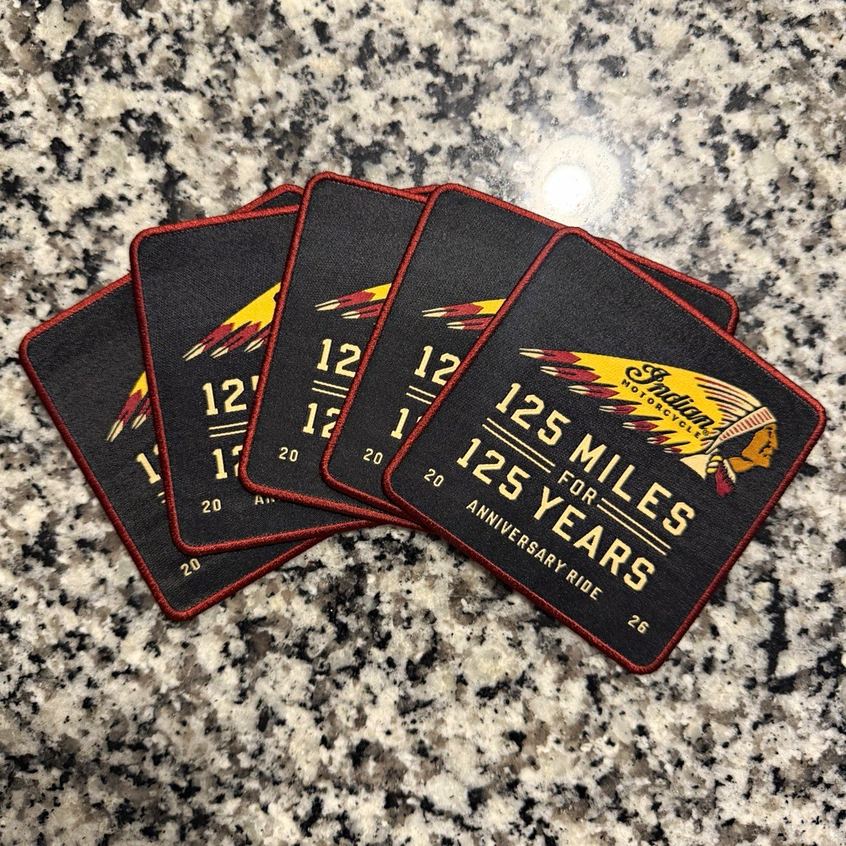 Vintage Indian Motorcycle iron-on patch 125 Miles for 125 Years Anniversary 2026 Vintage Indian Motorcycle iron-on patch 125 Miles for 125 Years Anniversary 2026