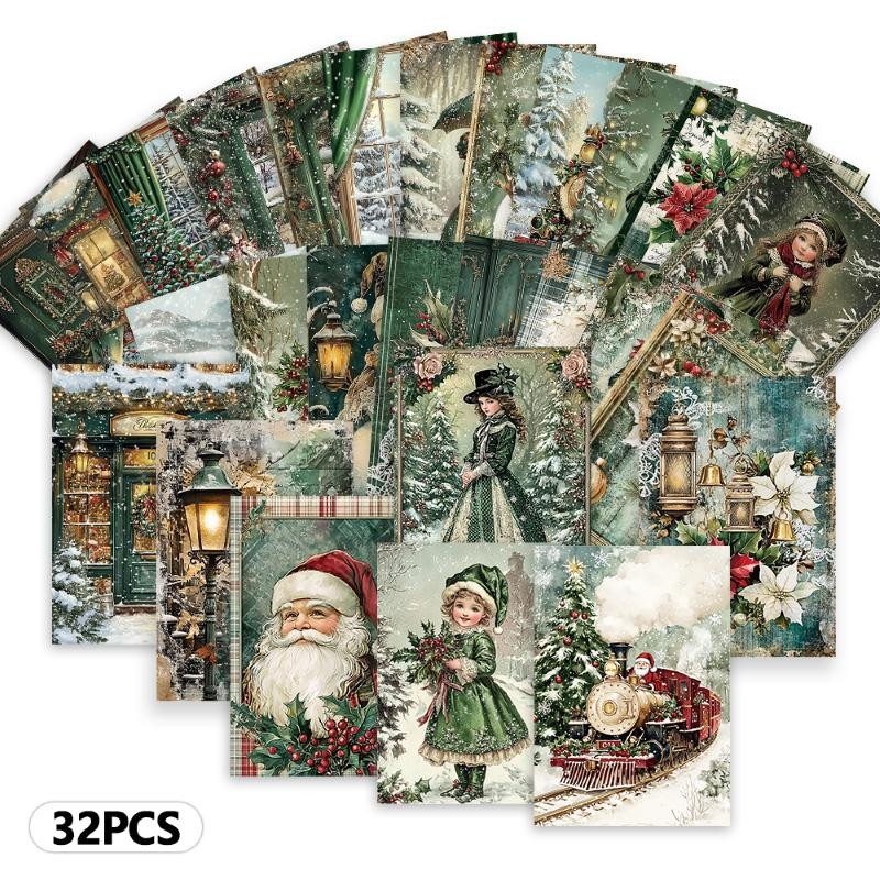 32pcs Vintage Christmas Postcards Collectible Gift, Green for Any Occasio