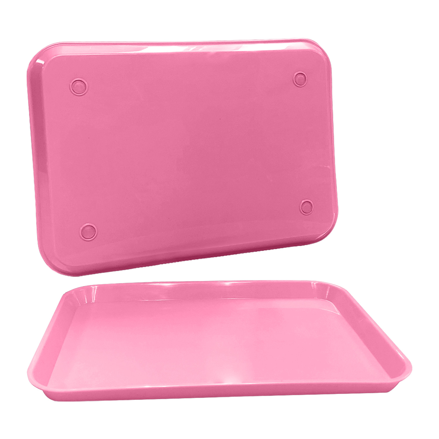 Plastic Eating Food Serving Tray for Cafeteria Lunch Kids, 13.25" x 9.75", Pink
