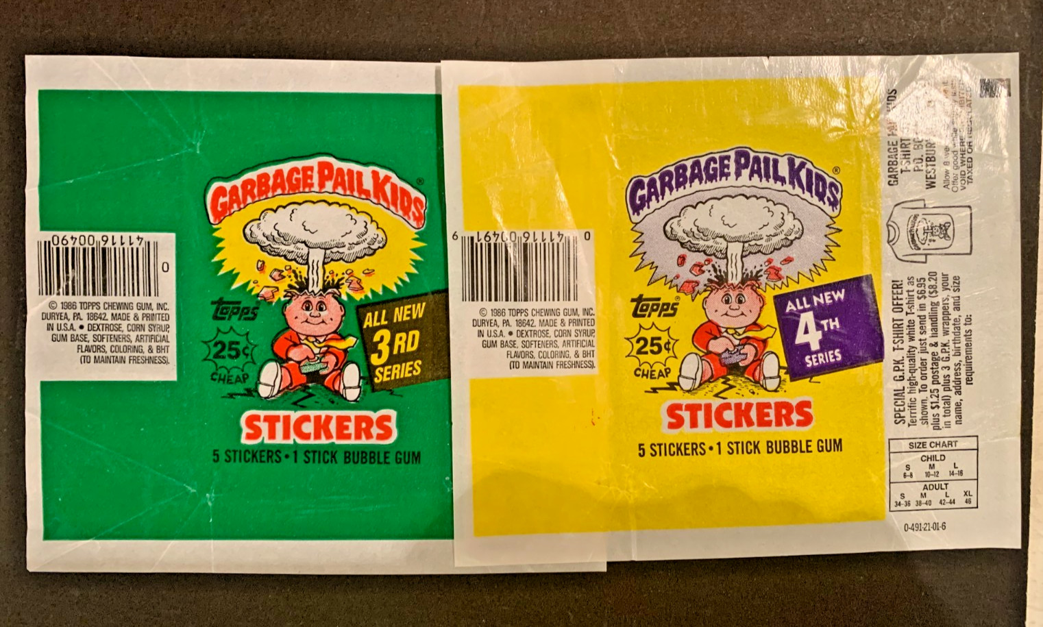 1986 Topps Garbage Pail Kids Empty Wrappers ( Series 3 & 4) 1986 Topps Garbage Pail Kids Empty Wrappers ( Series 3 & 4)