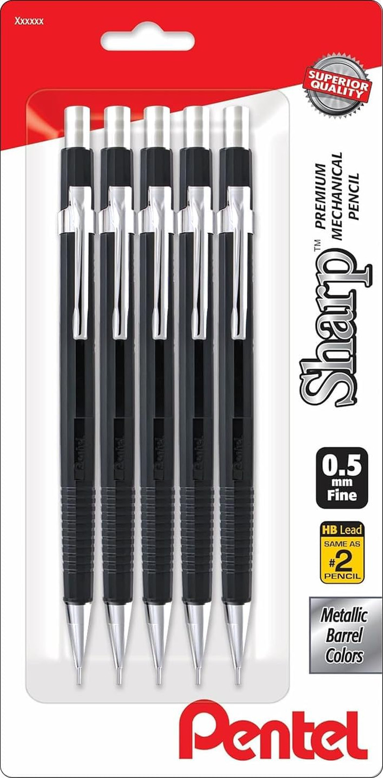 Pentel Sharp Mechanical Pencil 0.5mm, Pack of 5 Black Mechanical Pencils Pentel Sharp Mechanical Pencil 0.5mm, Pack of 5 Black Mechanical Pencils