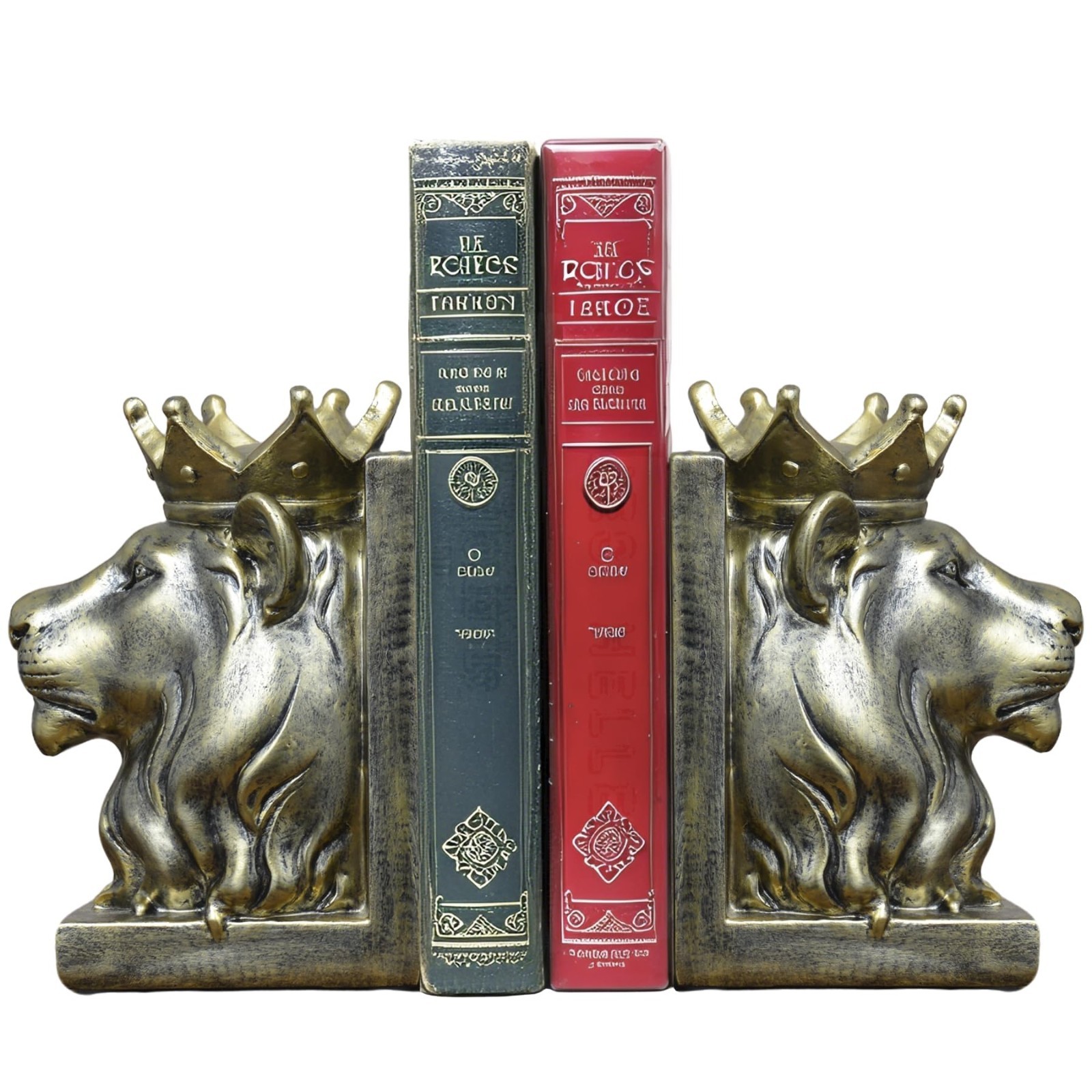 Vintage Gold Lion Bookends - Animal Decorative Shelf Accessories, Unique Home De