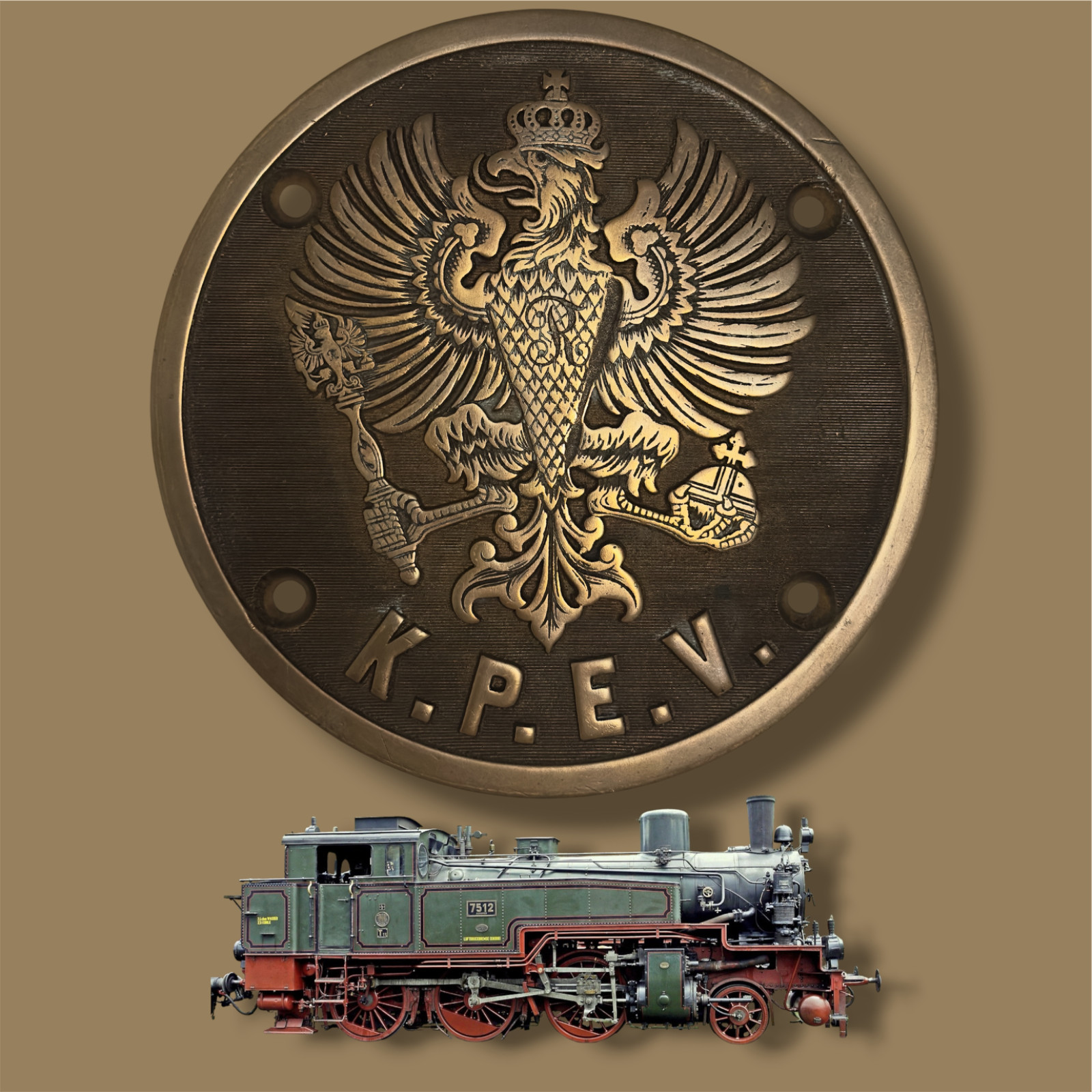 Antique K.P.E.V. Prussian Railway Brass Locomotive Plaque 1883 Pattern