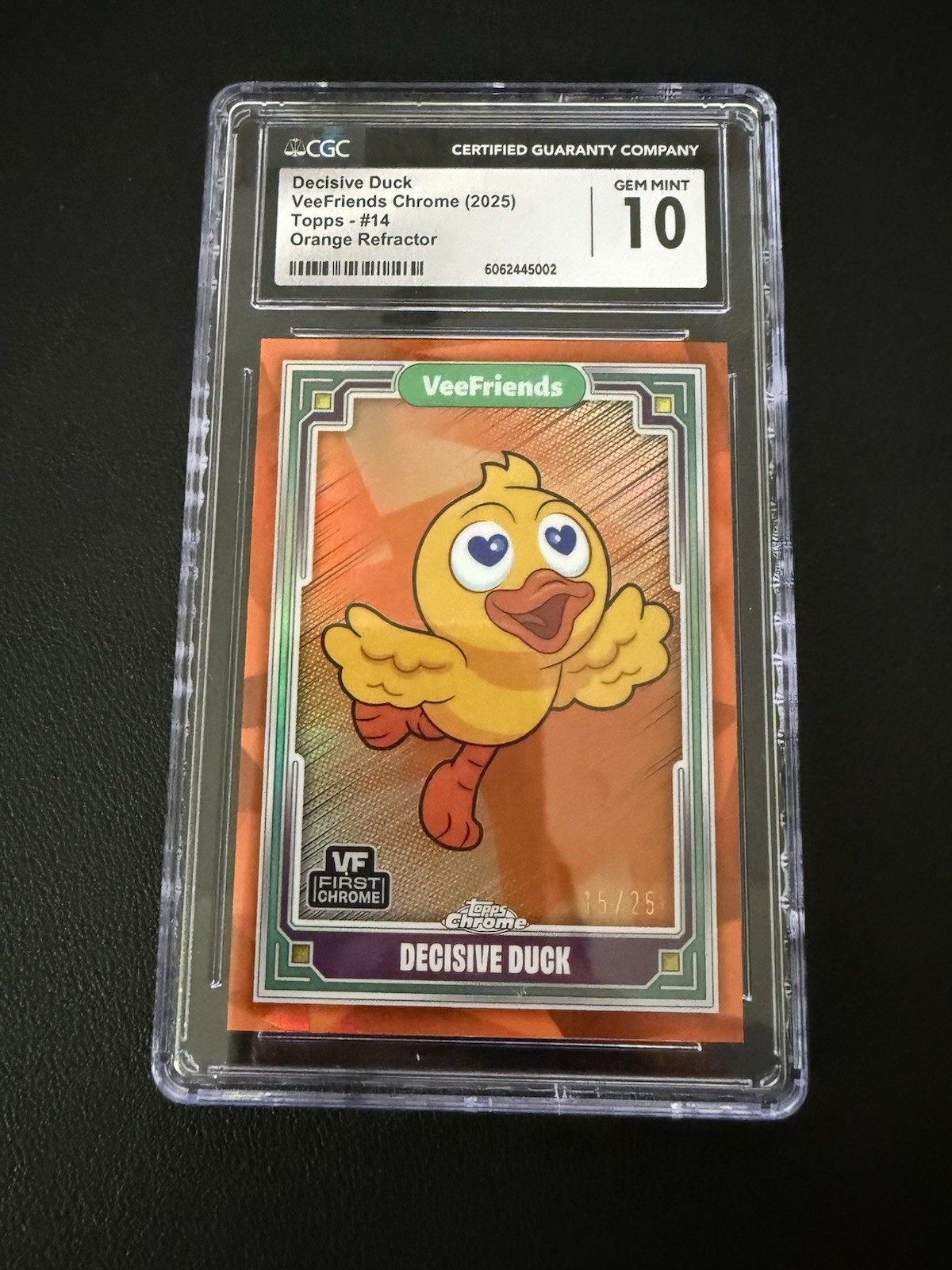 VeeFriends 2025 Topps Chrome Decisive Duck Orange Refractor 15/25 CGC 10