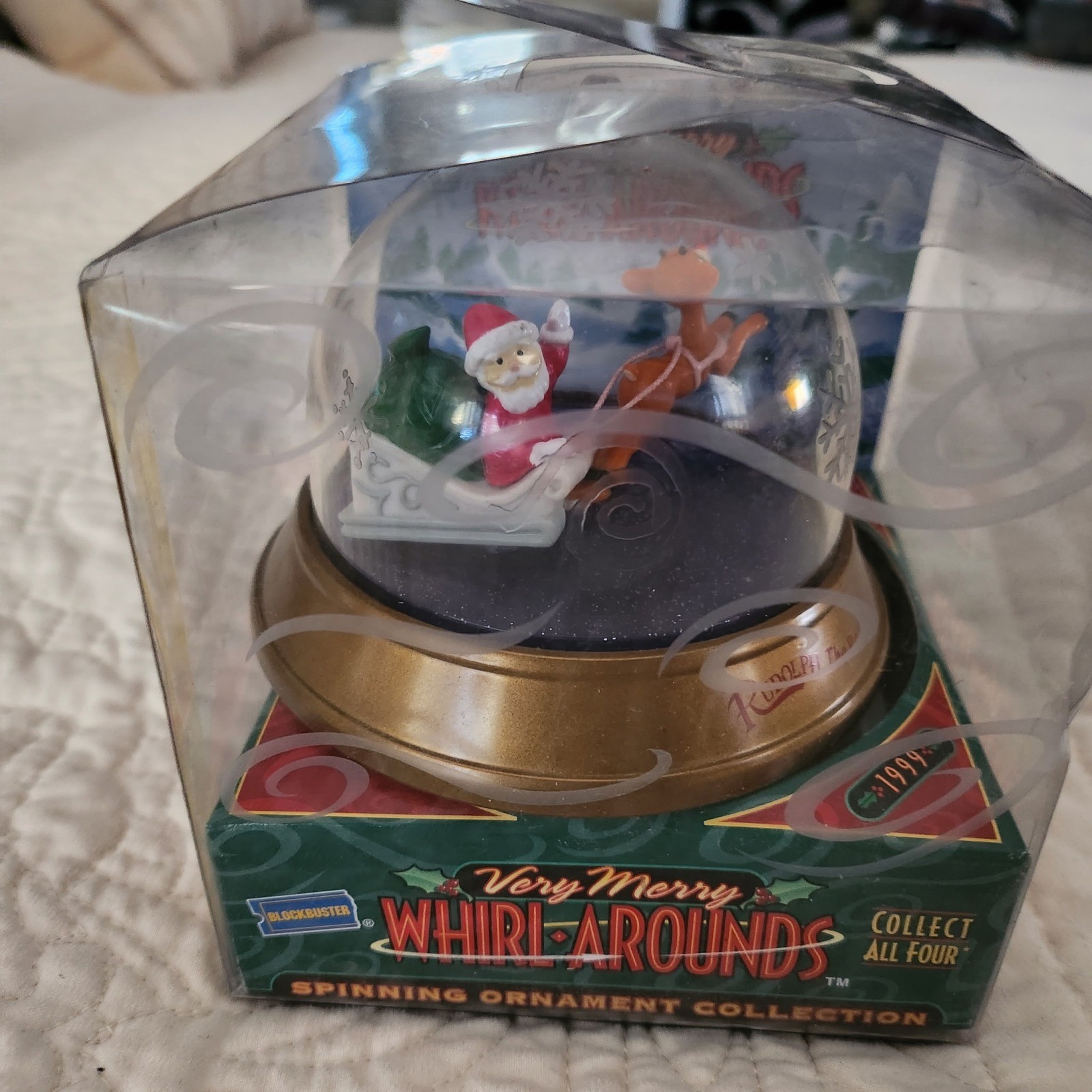 Vintage 1999 Blockbuster Rudolph Very Merry Whirl-Arounds Spinning Ornament NIB