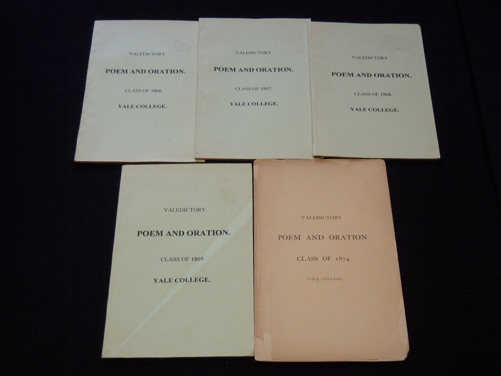 1866-1874 YALE COLLEGE POEM AND ORATION LOT OF 5 - SOFTCOVER - J 7449