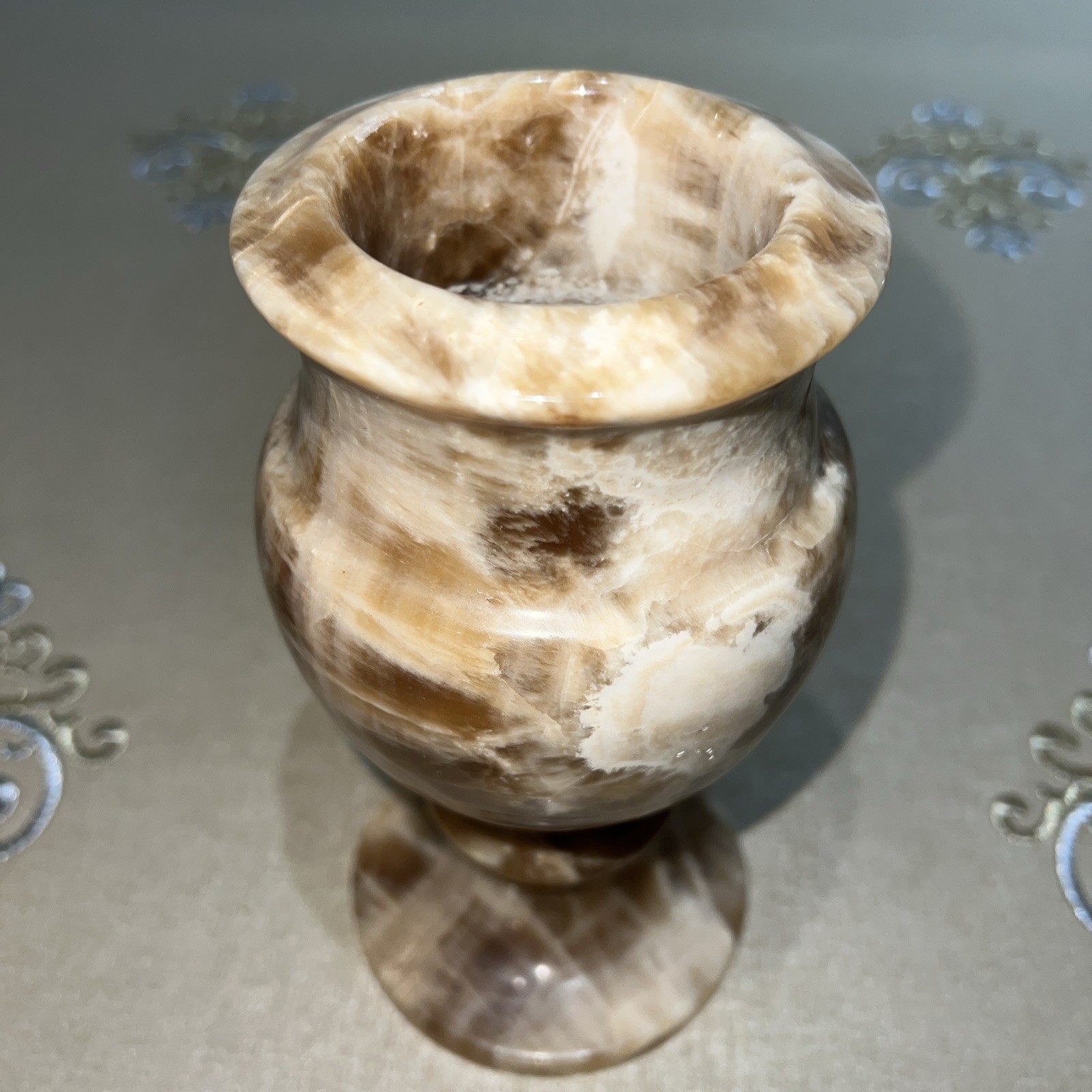 Vintage Carved Marbled Stone 7.5" Vase HEAVY