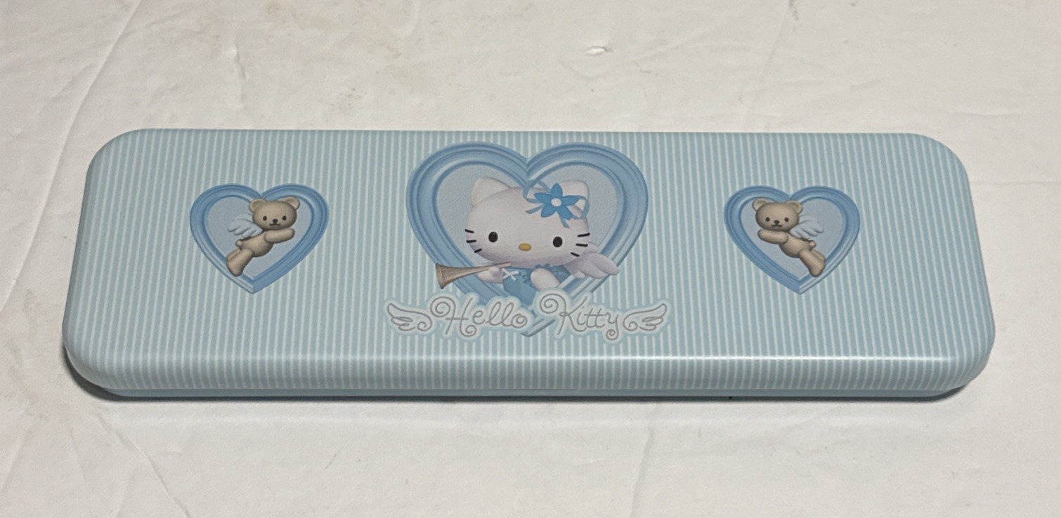 Vintage 2001 Sanrio Hello Kitty Blue Angel Tin Pencil Case Vintage 2001 Sanrio Hello Kitty Blue Angel Tin Pencil Case